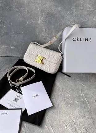 Celine Triomphe Shoulder Bag in Quilted Triomphe Lambskin (White)