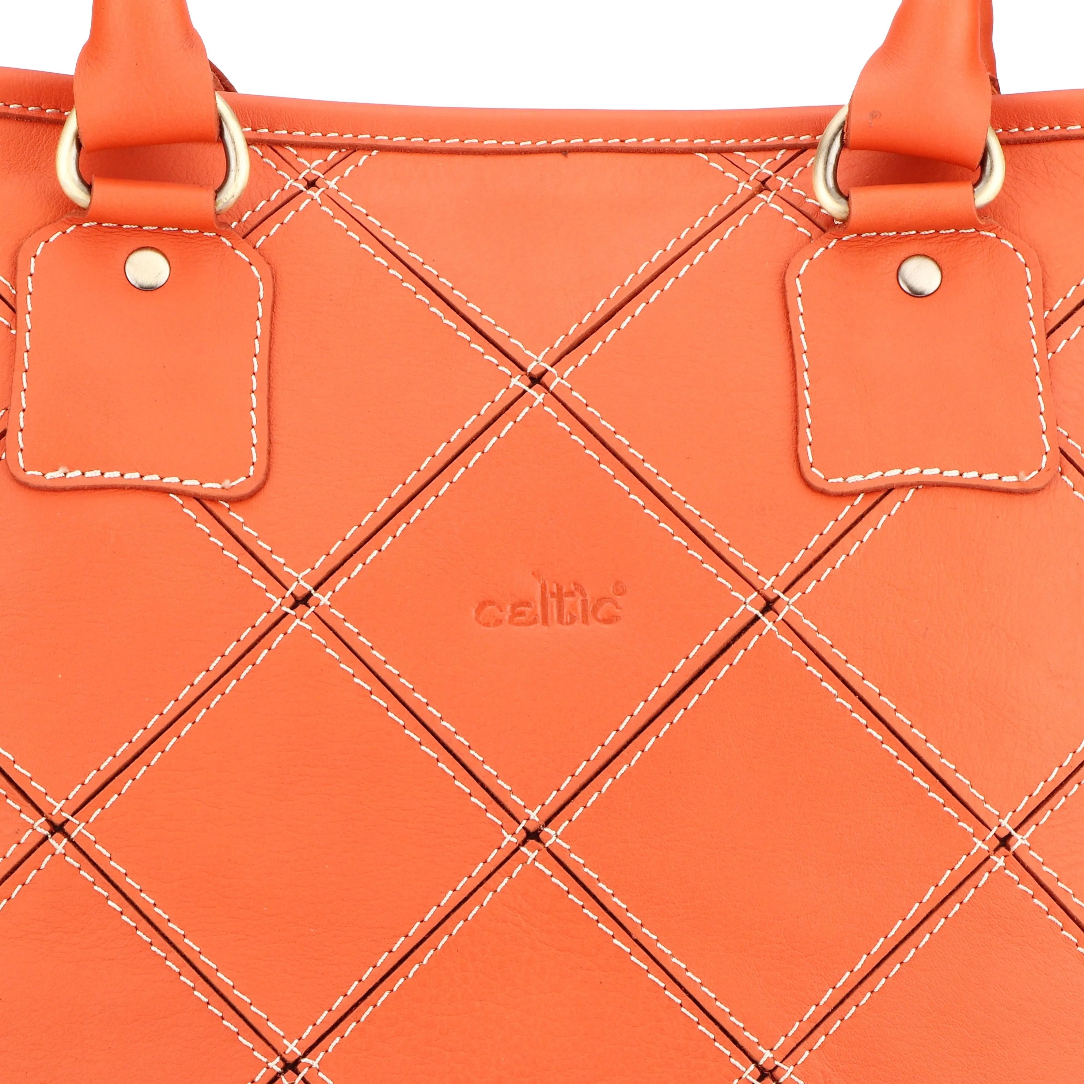 Celtic Premium Handmade Orange Leather Tote Bag. Art: BG-1558