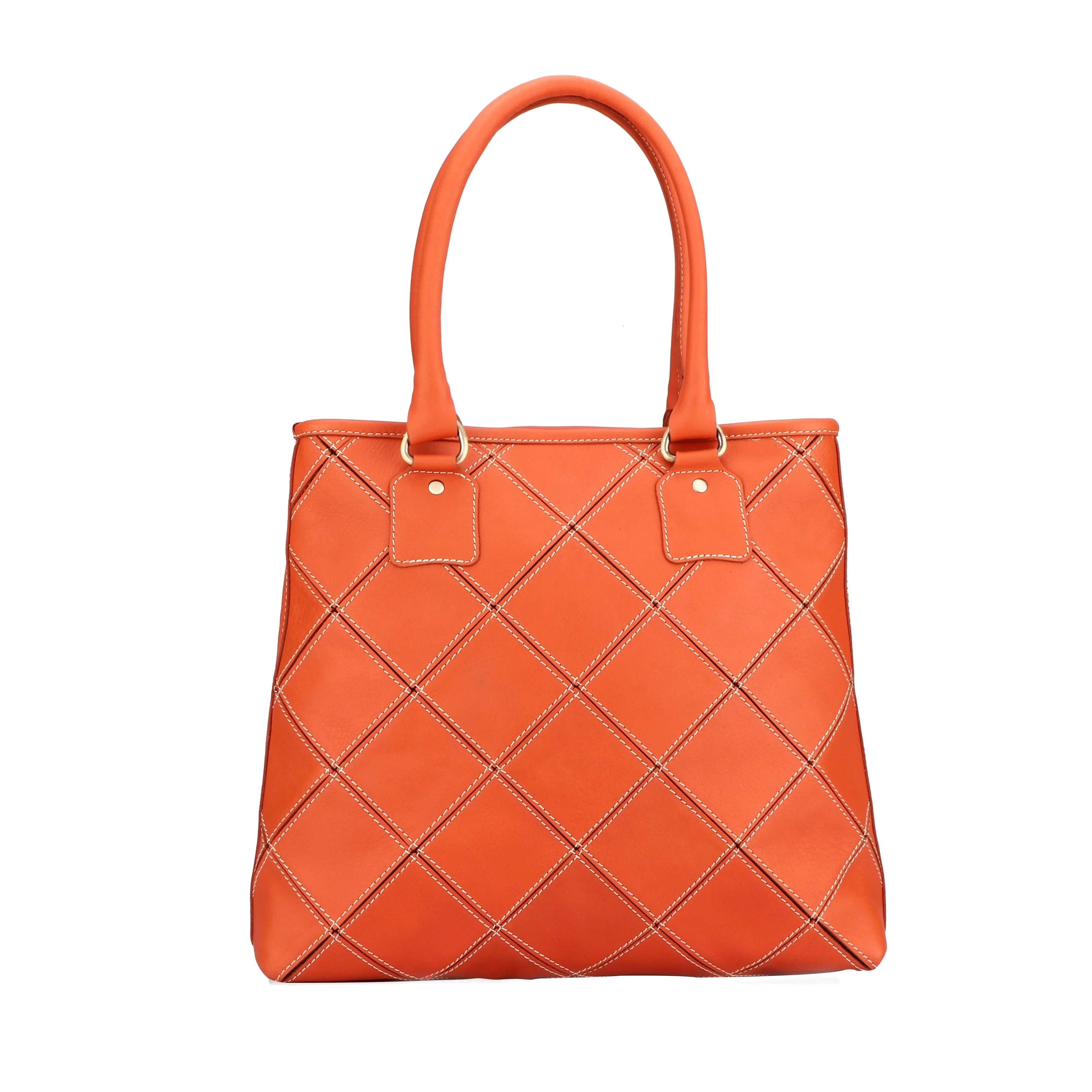 Celtic Premium Handmade Orange Leather Tote Bag. Art: BG-1558