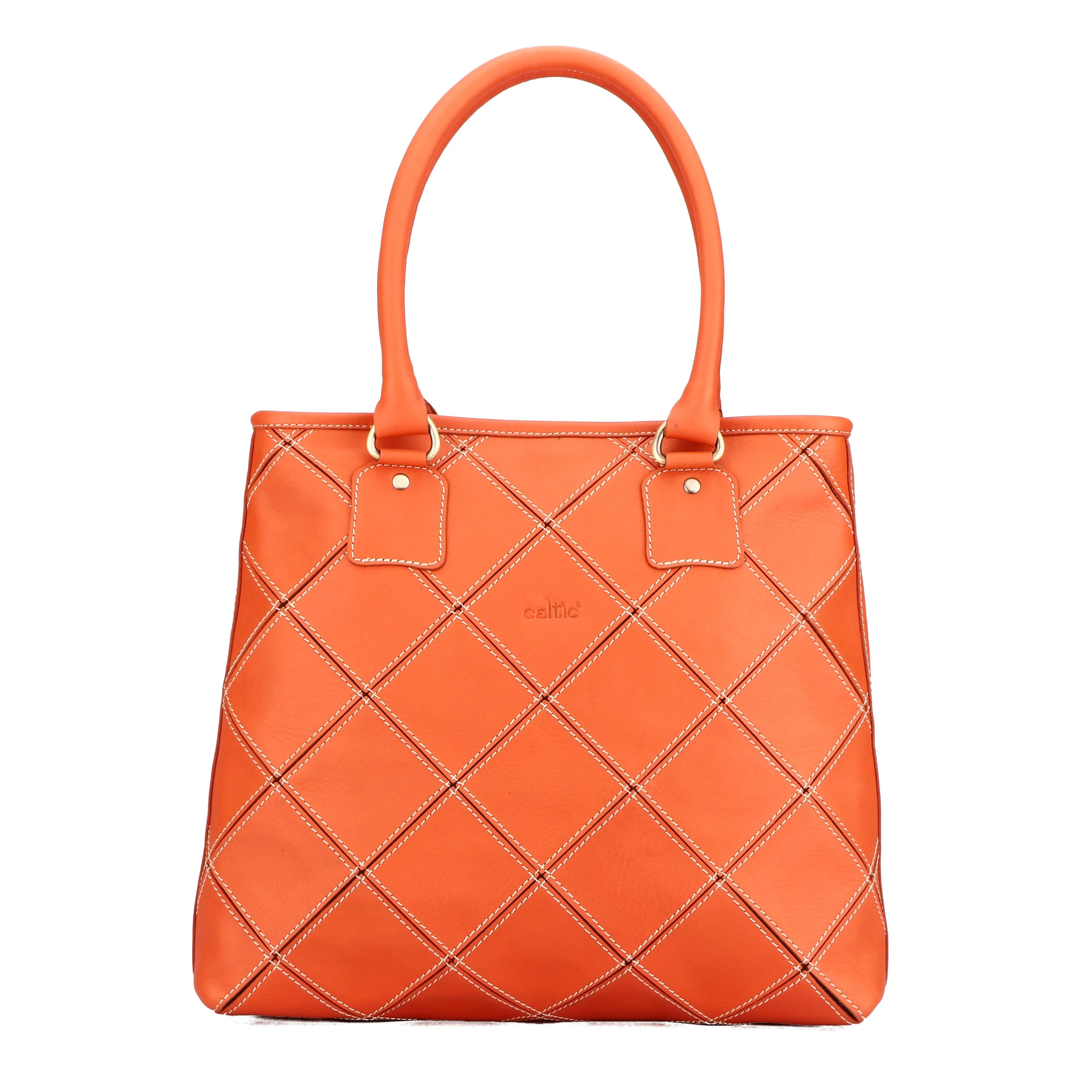 Celtic Premium Handmade Orange Leather Tote Bag. Art: BG-1558