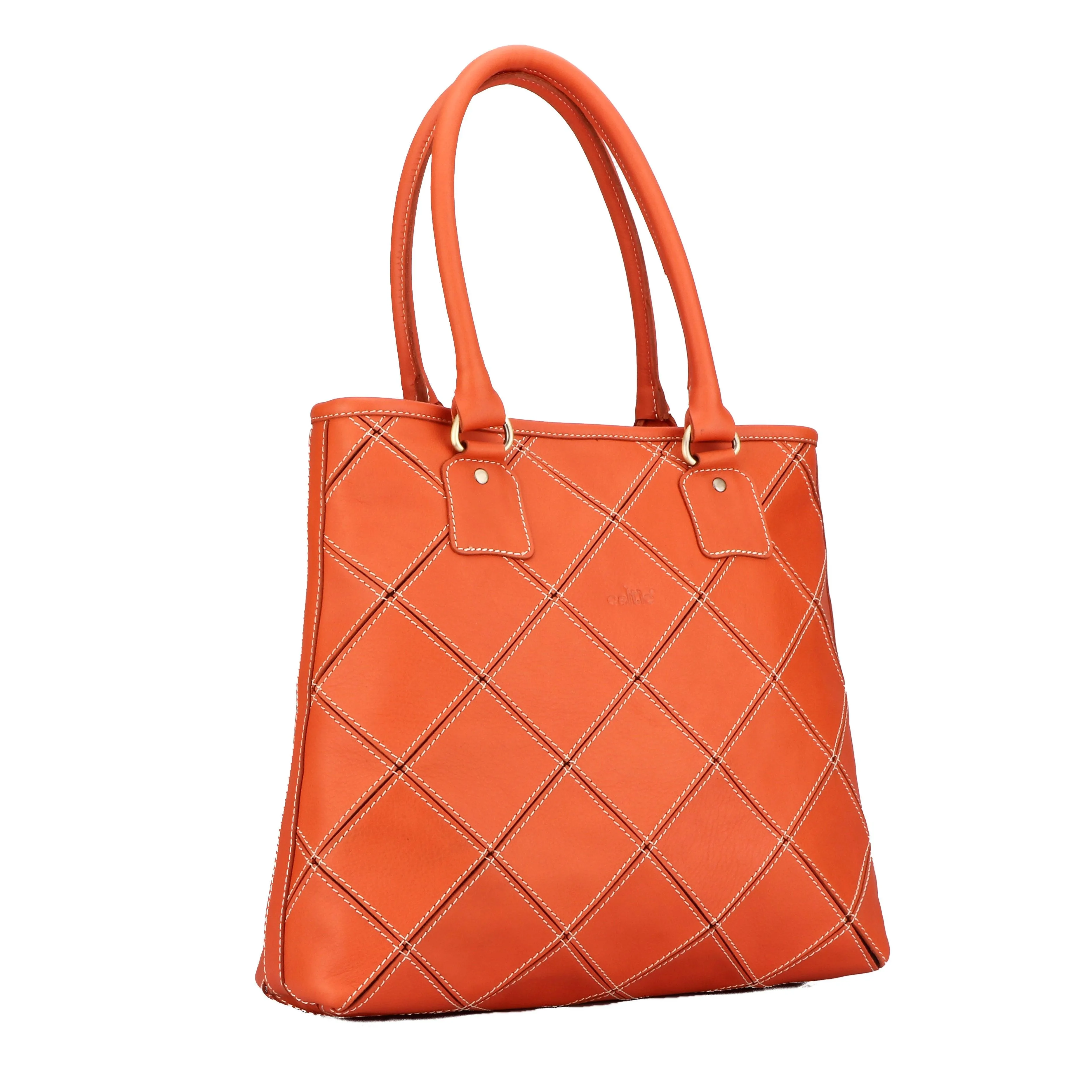 Celtic Premium Handmade Orange Leather Tote Bag. Art: BG-1558