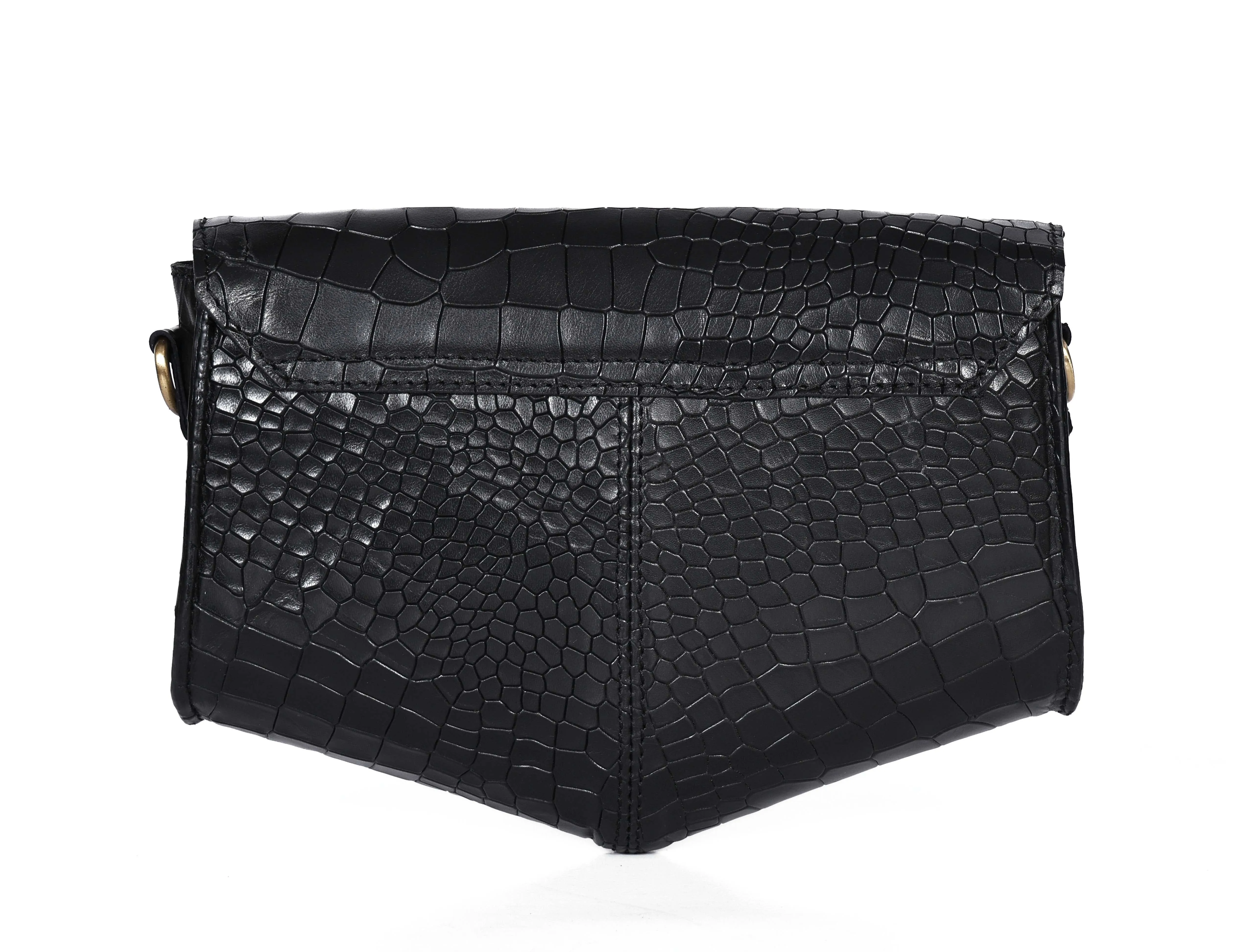 Chic Elegance: Black Deep Croco Leather Crossbody Bag. Art: BG-1602