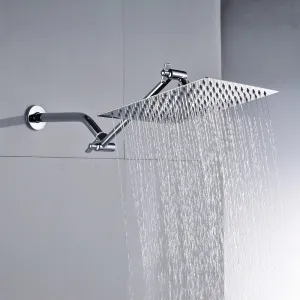 Chrome Wall Mounted Square Rain Shower Head and 11"Adjustable Extension Arm