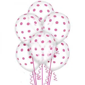 Clear Pink Polka Dot Balloon - 6 count