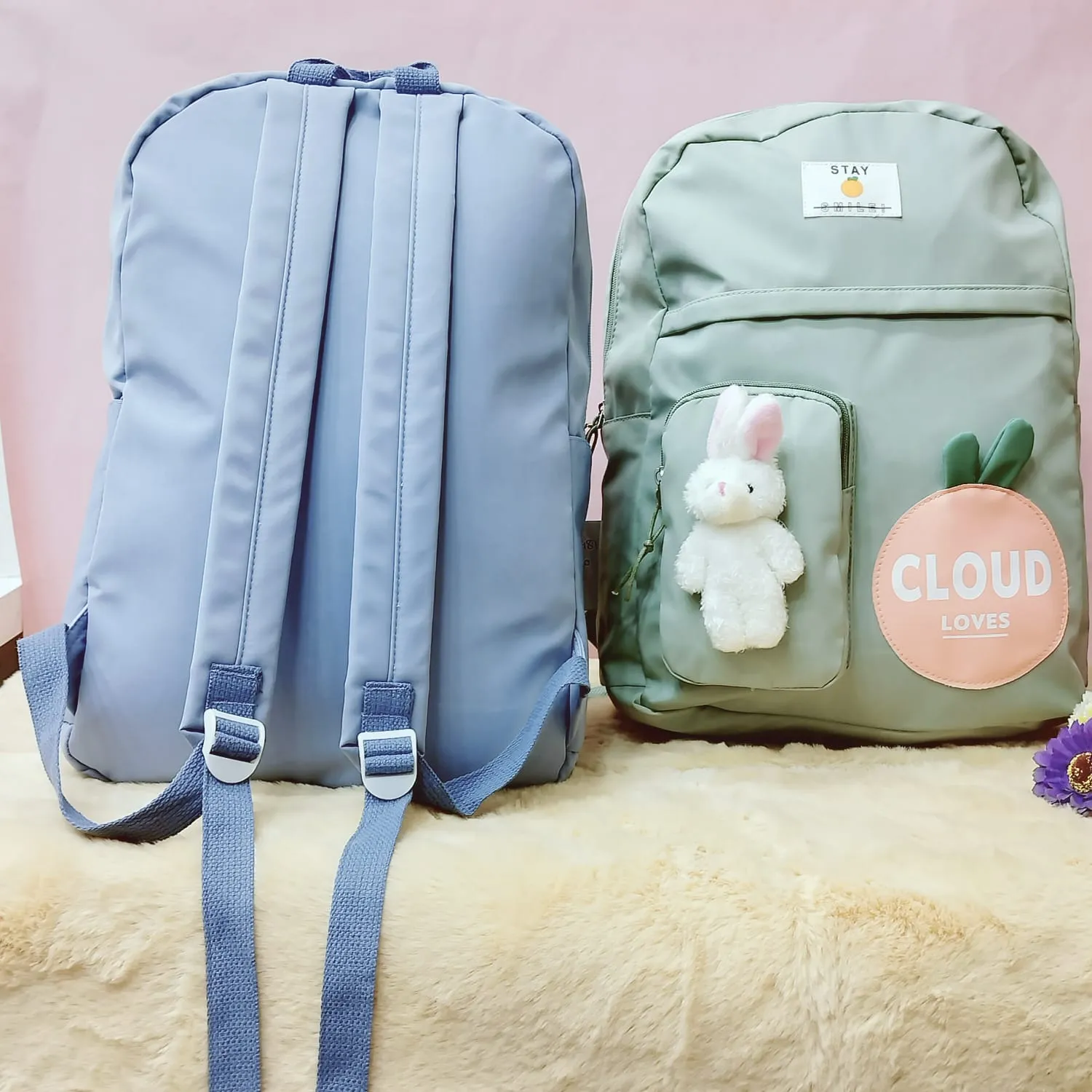 Cloud Love Printed With Mini  Bunny Fancy Backpack.