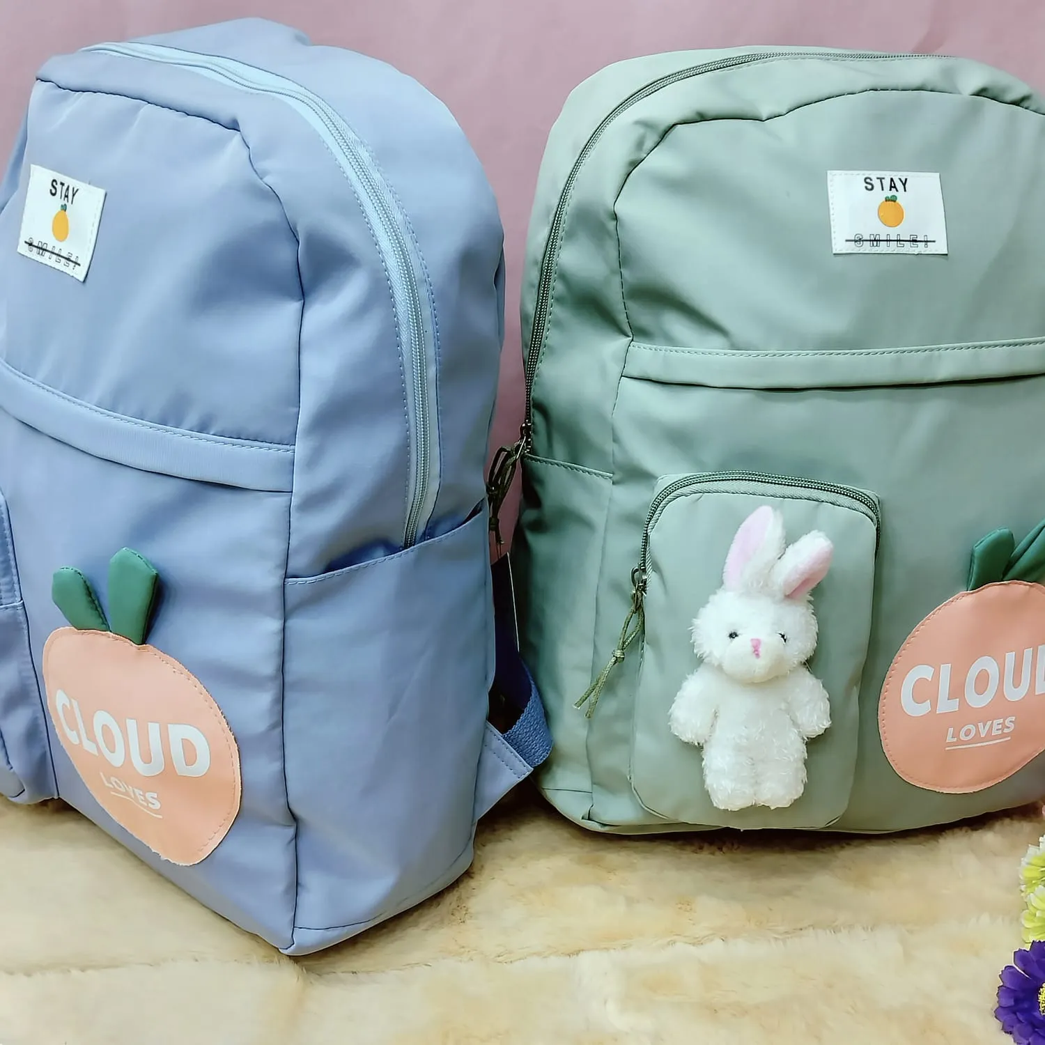 Cloud Love Printed With Mini  Bunny Fancy Backpack.