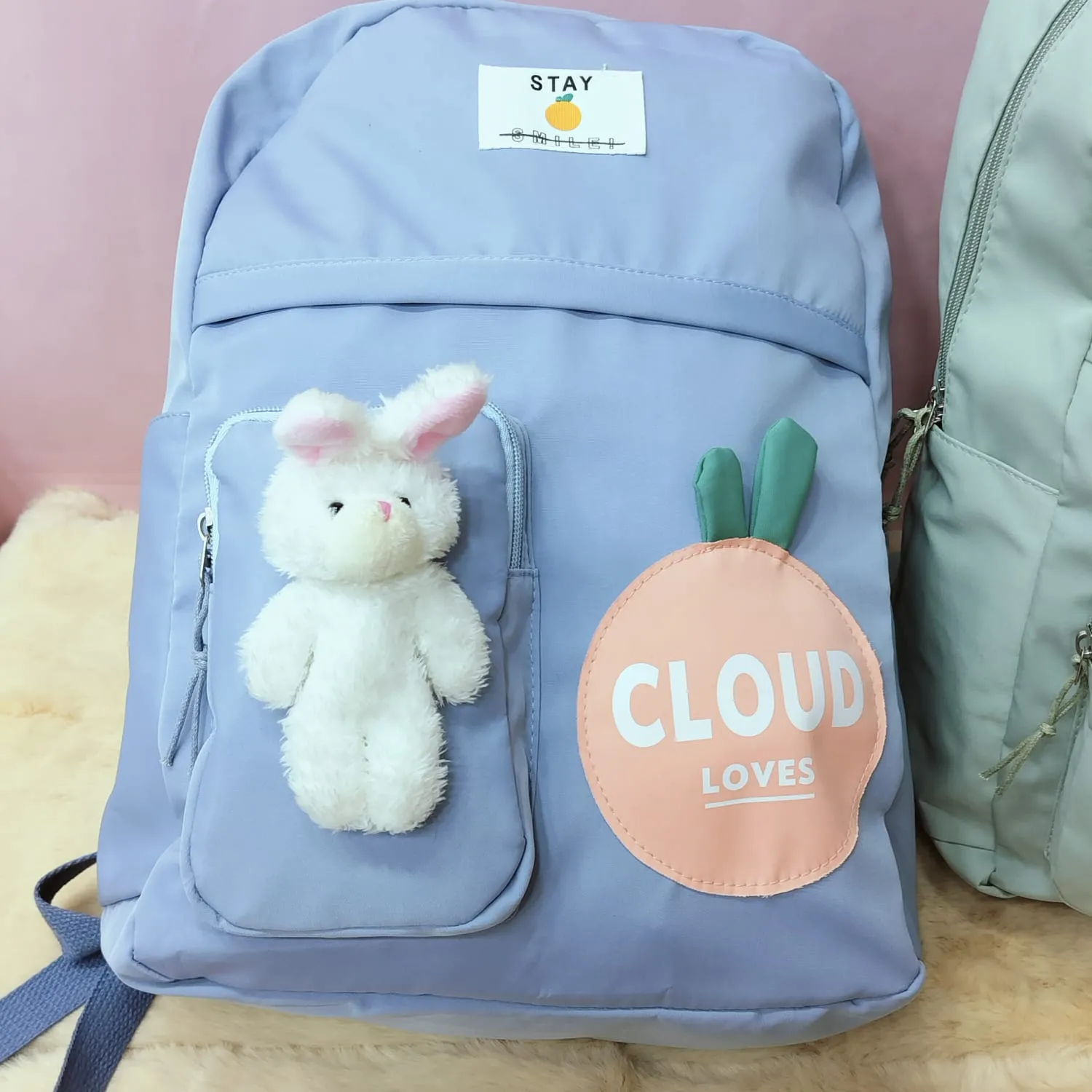 Cloud Love Printed With Mini  Bunny Fancy Backpack.