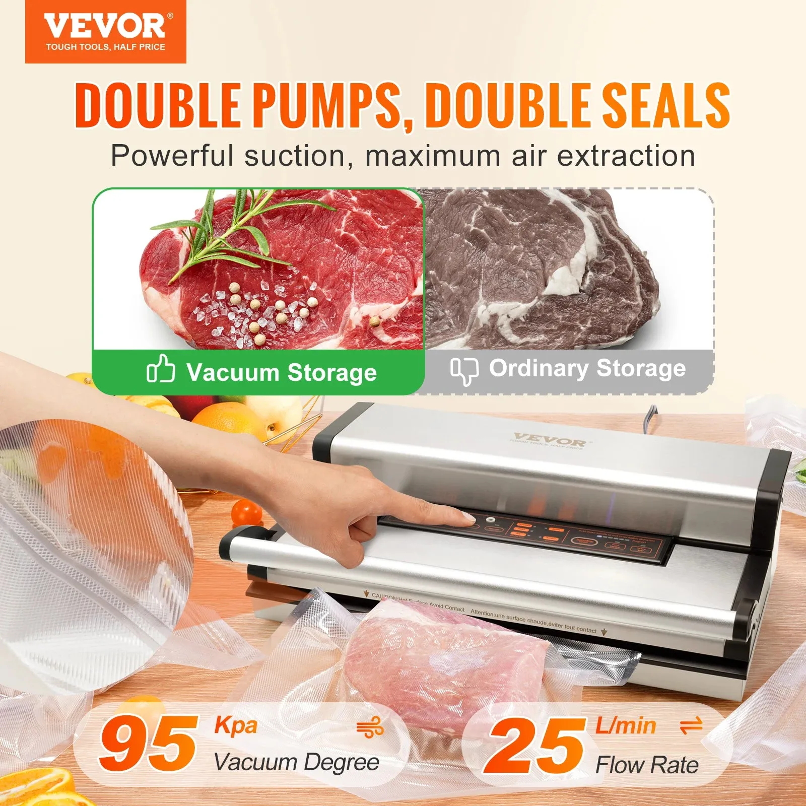 Commercial Vacuum Sealer Automatic Food Packaging with Bag Roll Storage Cutter