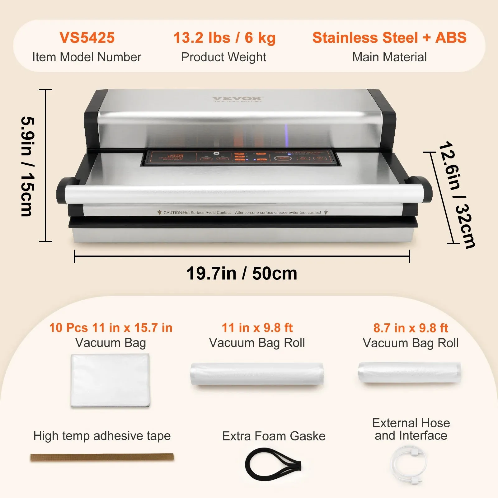 Commercial Vacuum Sealer Automatic Food Packaging with Bag Roll Storage Cutter