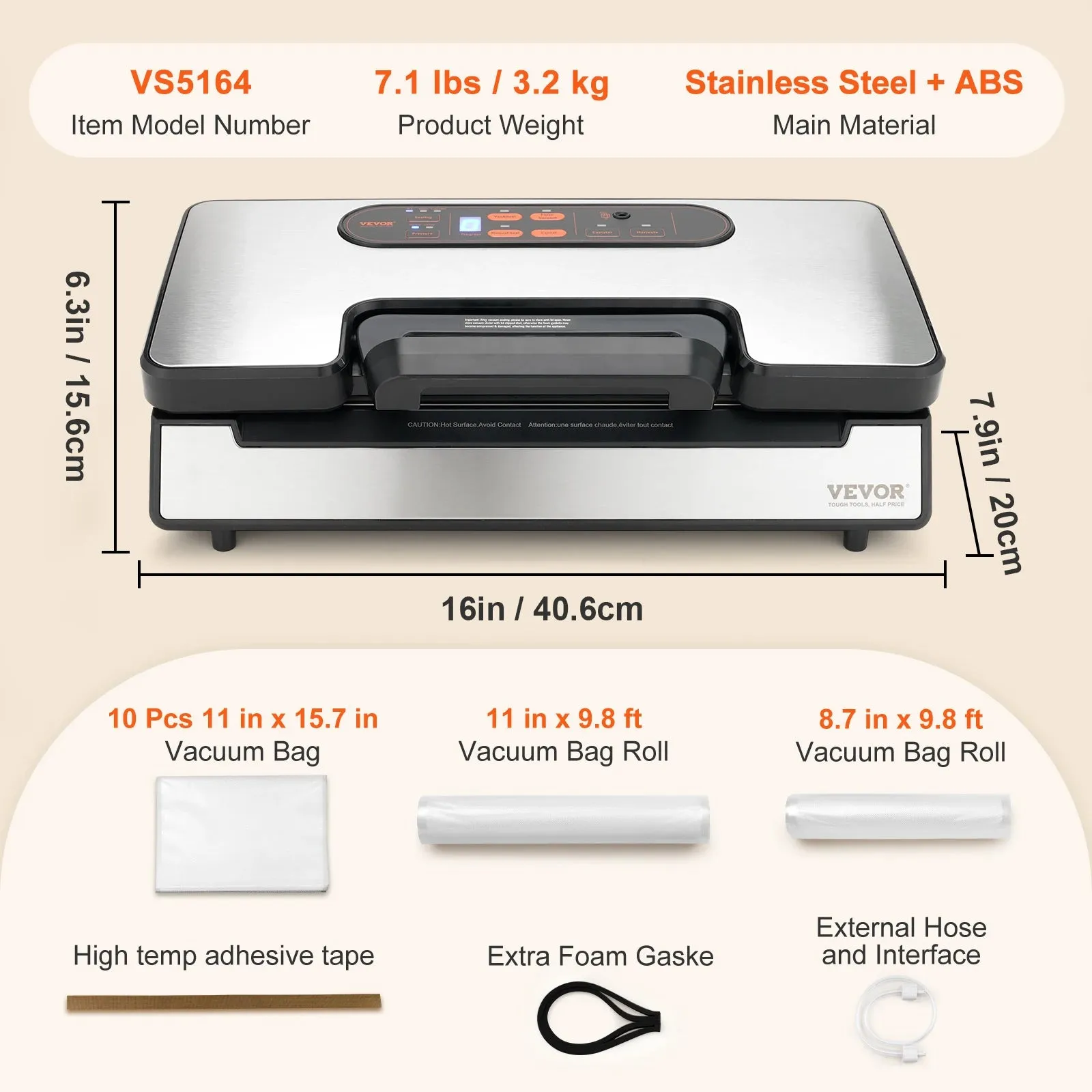 Commercial Vacuum Sealer Automatic Food Packaging with Bag Roll Storage Cutter