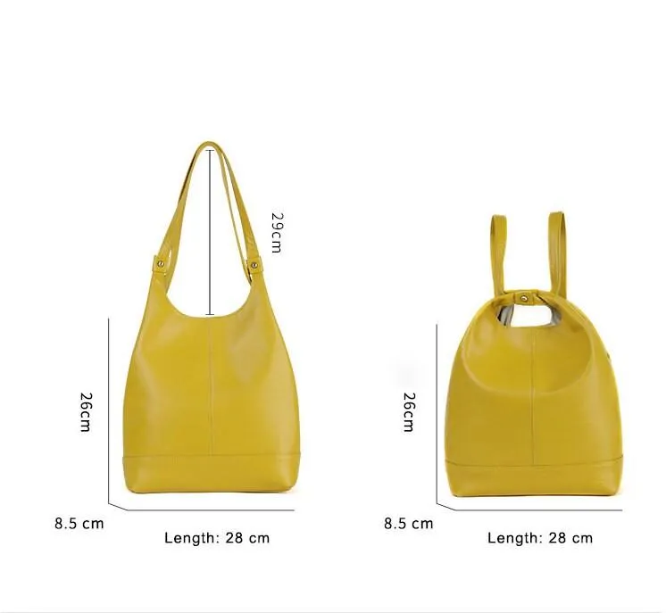 Cowhide Leather Tote Bag 3 in 1, Convertible Backpack, Lady Chic Handbag, Women Backpack Bag in Yellow/Black/Red/Coffee, Gift for Her