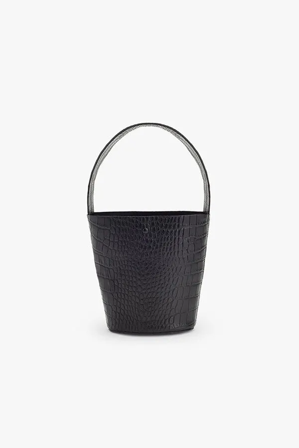 Croc-Embossed Wide Strap Mini Bucket Bag