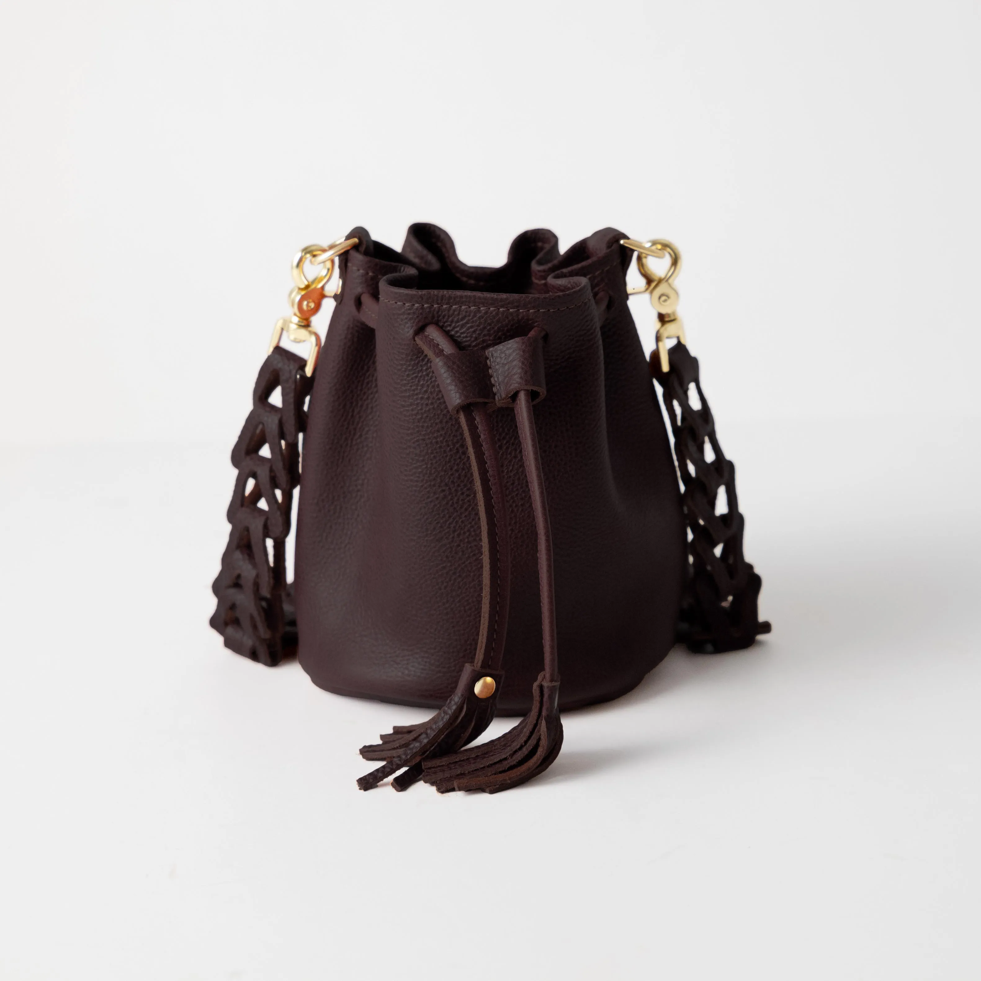 Dark Brown Bulldog Mini Bucket Bag