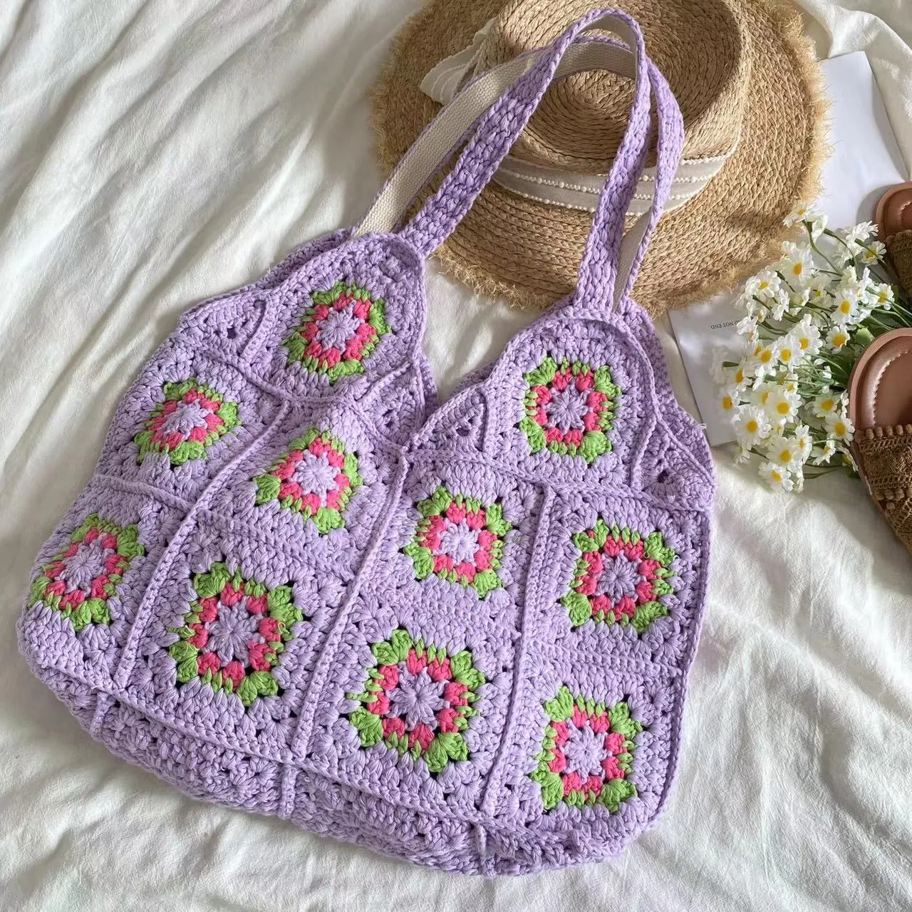 Elena Handbags Artsy Knitted Granny Square Tote