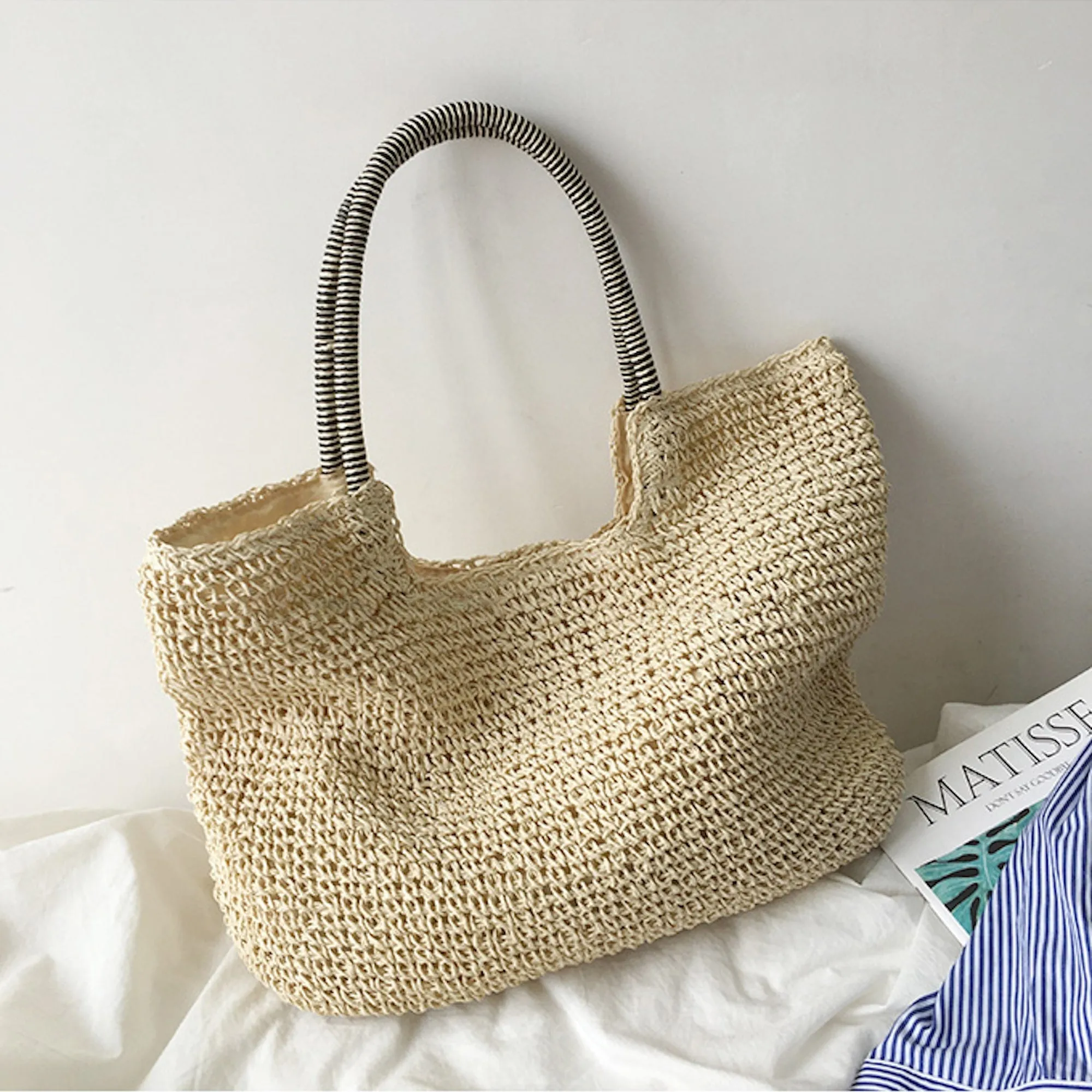 Elena Handbags Beach Straw Woven Tote Bag