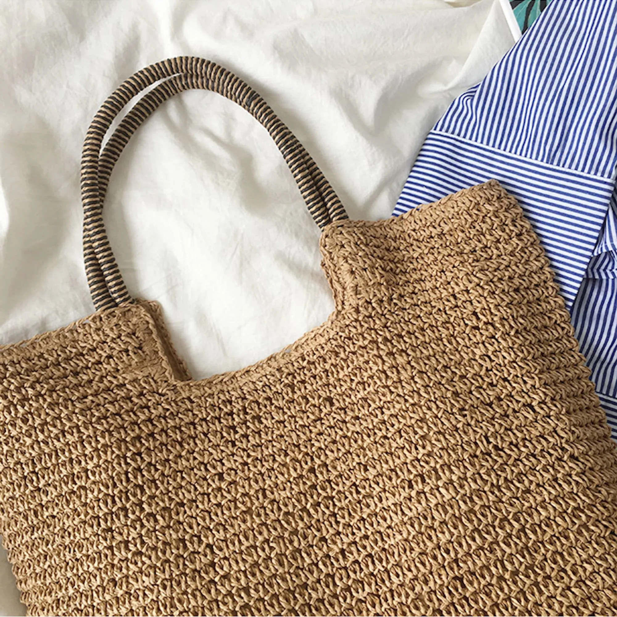 Elena Handbags Beach Straw Woven Tote Bag