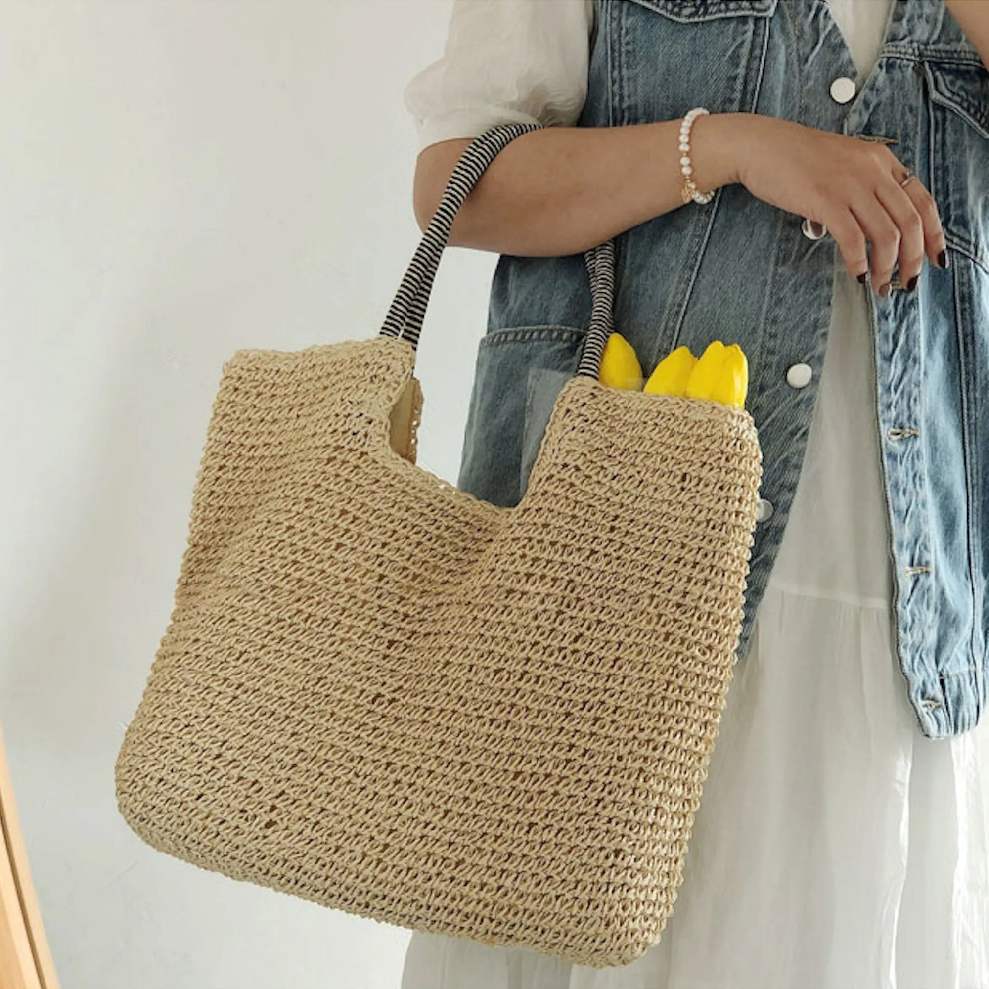 Elena Handbags Beach Straw Woven Tote Bag