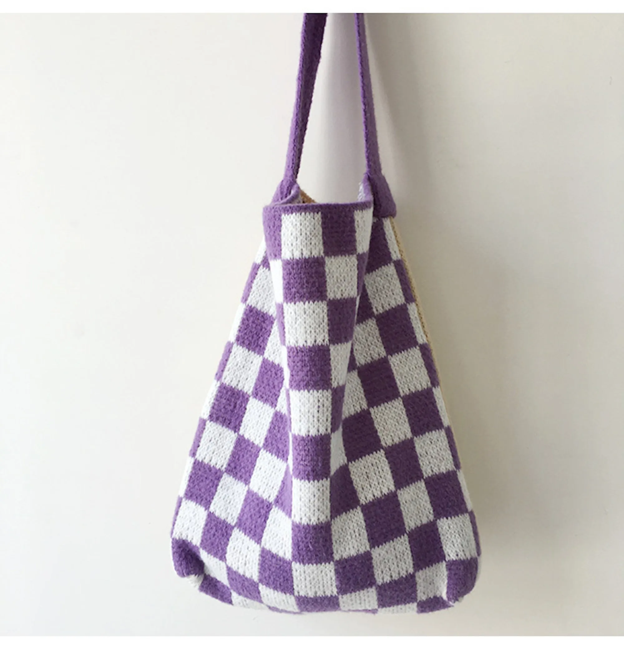 Elena Handbags Checkered Cotton Knitted Shoulder Bag