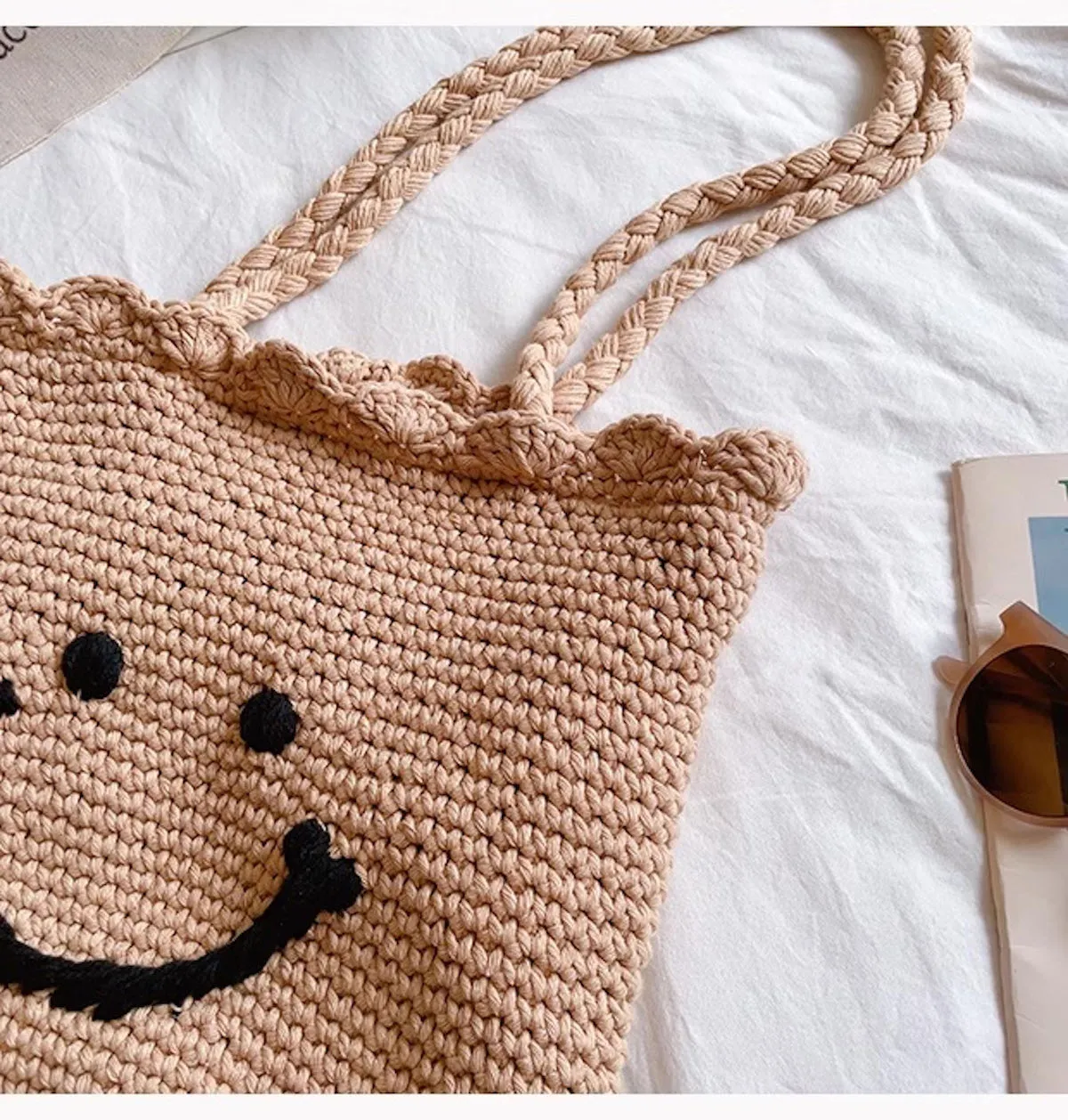 Elena Handbags Cotton Knit Smiley Face Shoulder Bag