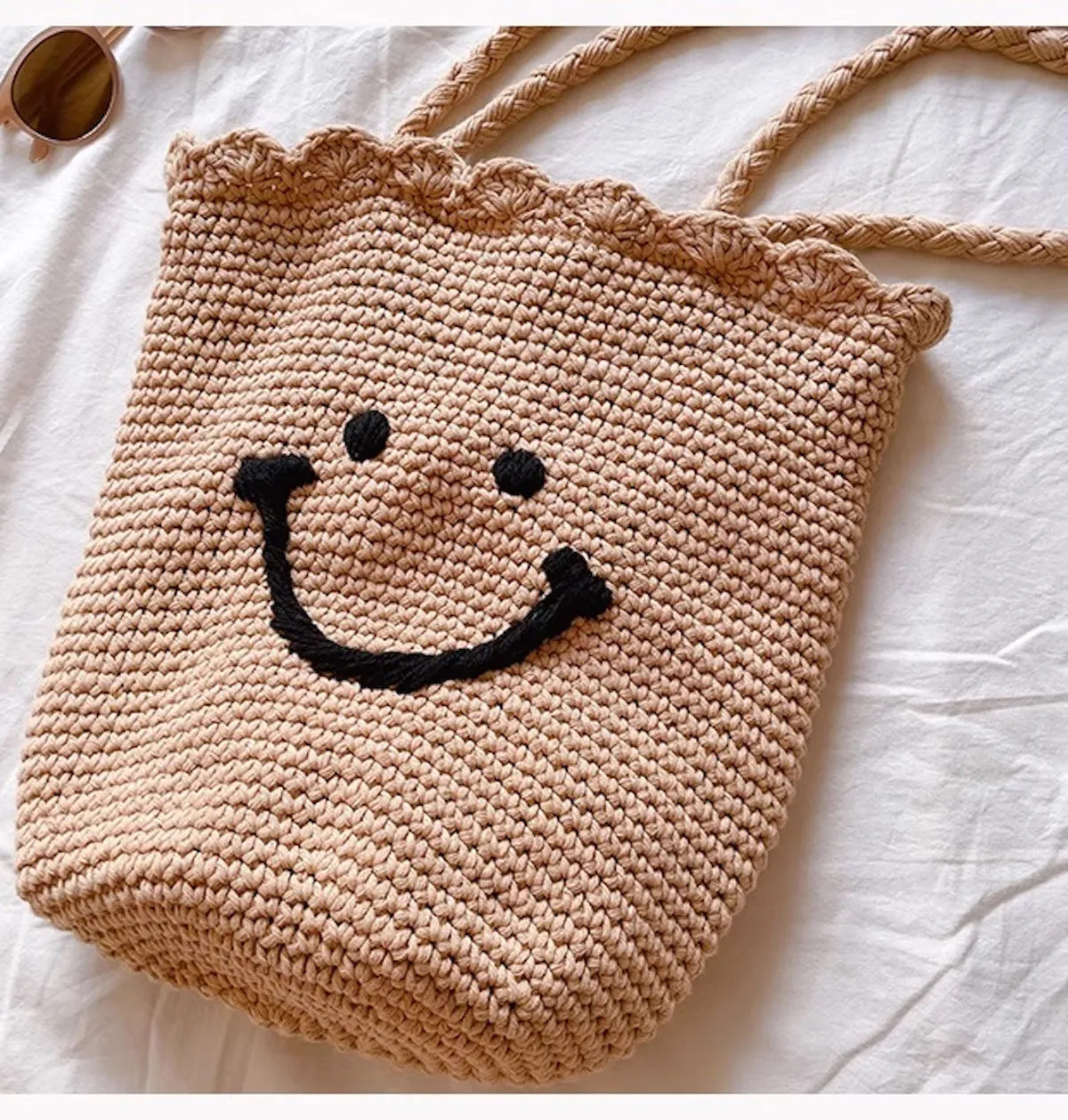 Elena Handbags Cotton Knit Smiley Face Shoulder Bag