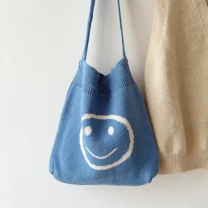 Elena Handbags Cotton Knitted Shoulder Bag with Smiley Face