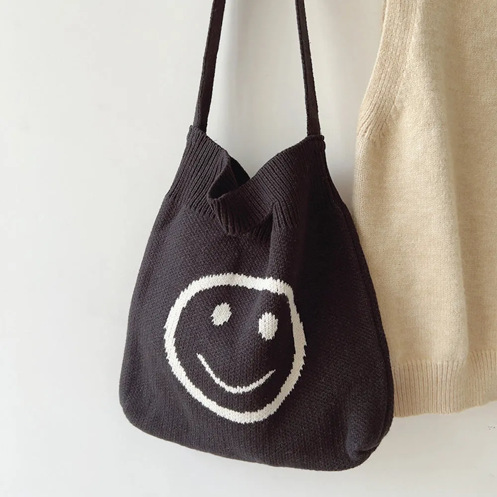 Elena Handbags Cotton Knitted Shoulder Bag with Smiley Face