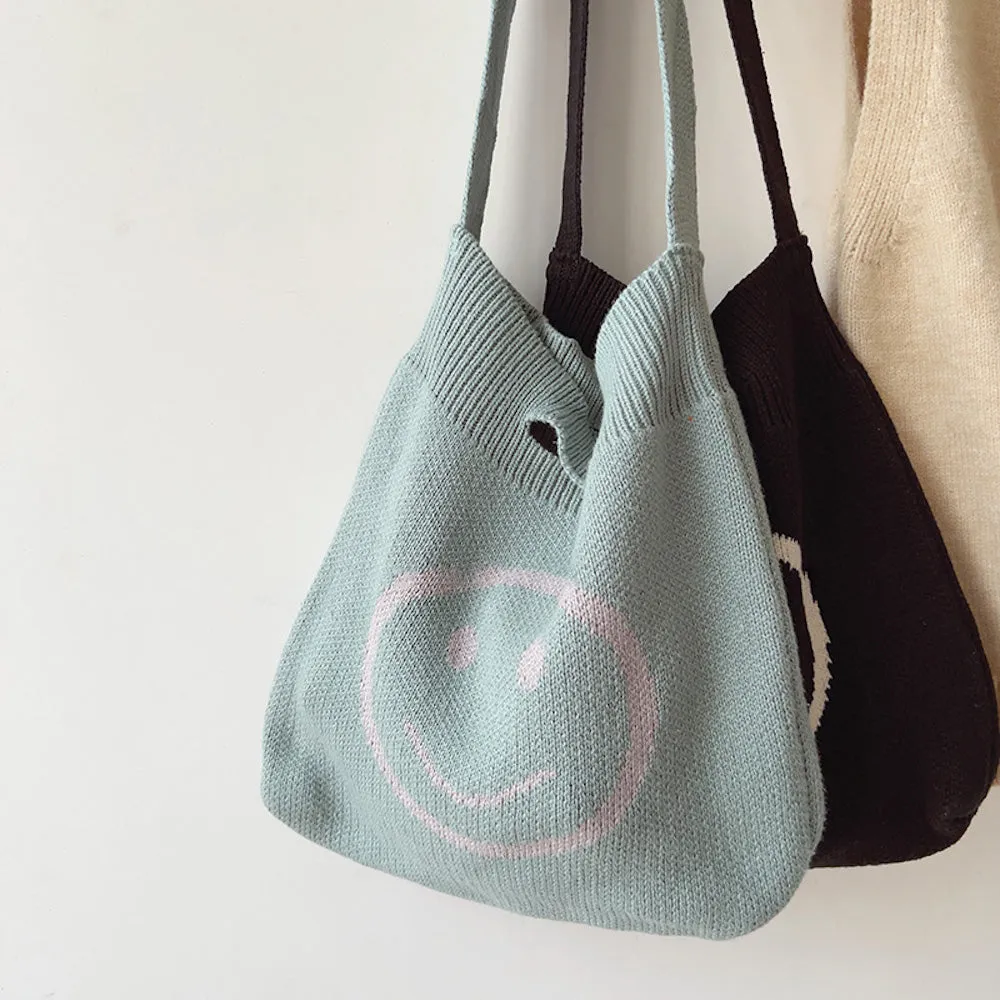 Elena Handbags Cotton Knitted Shoulder Bag with Smiley Face