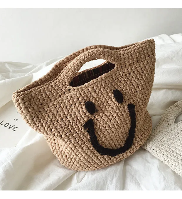 Elena Handbags Cotton Knitted Smiley Face Bag