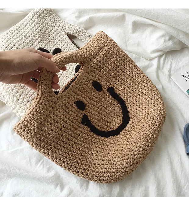 Elena Handbags Cotton Knitted Smiley Face Bag