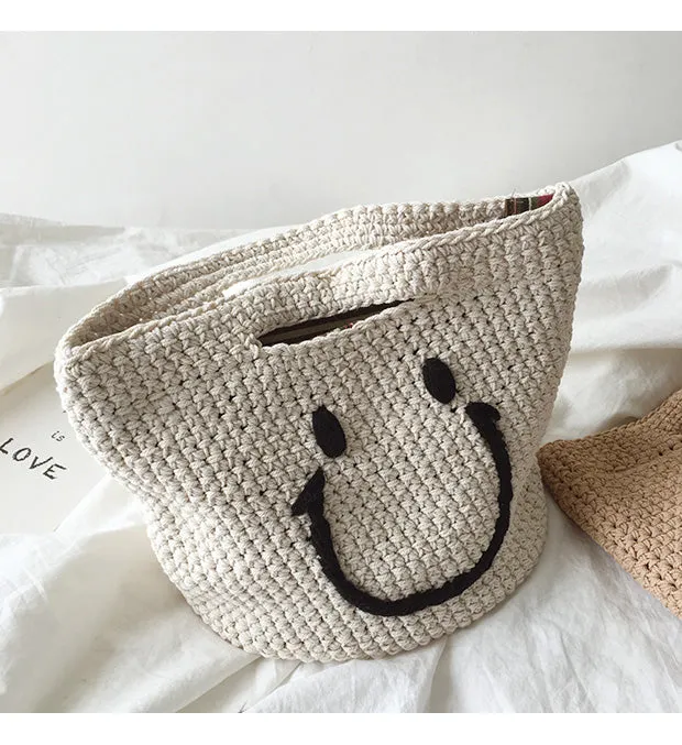 Elena Handbags Cotton Knitted Smiley Face Bag