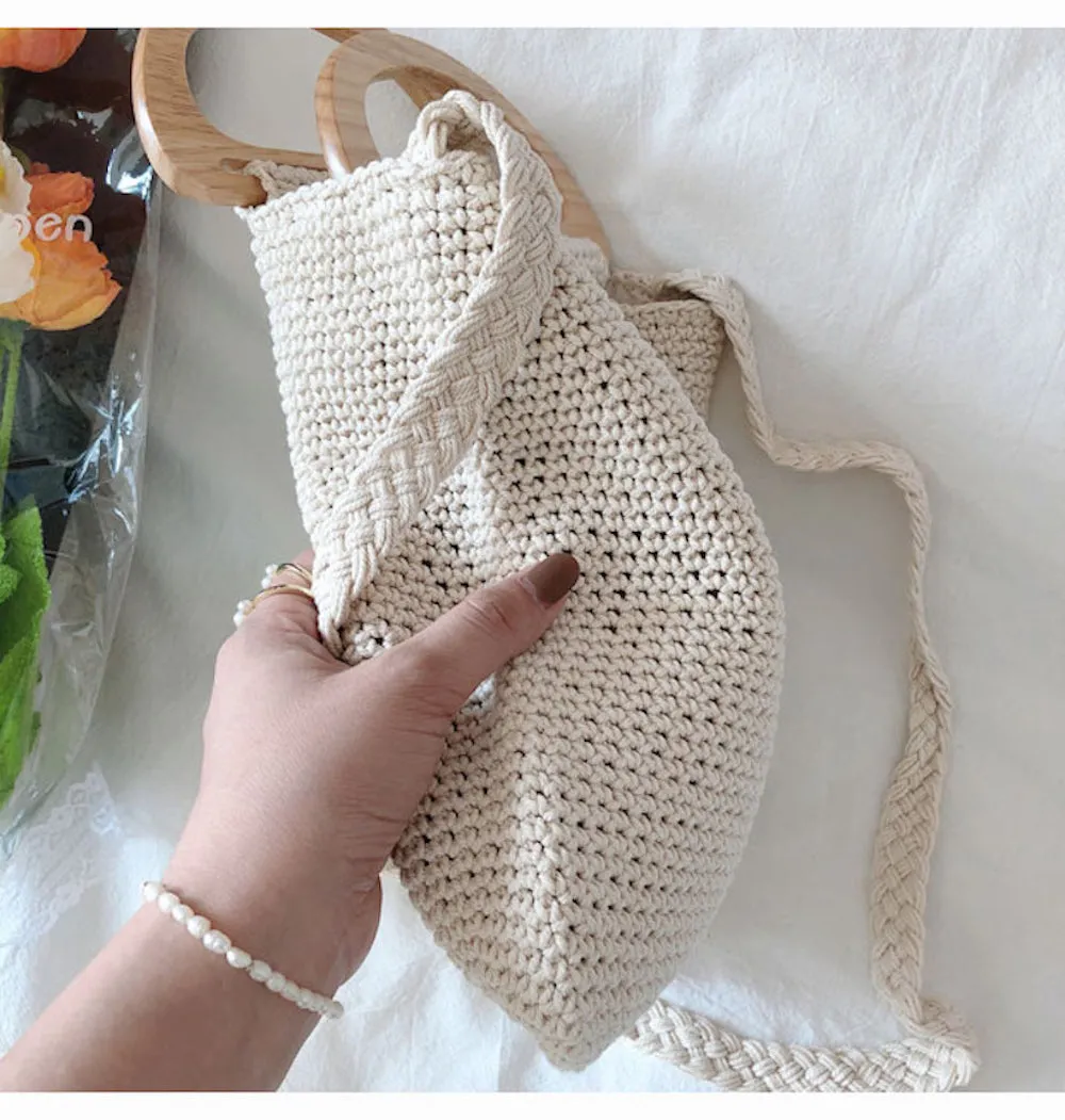 Elena Handbags Cotton Knitted Top Handle Bag