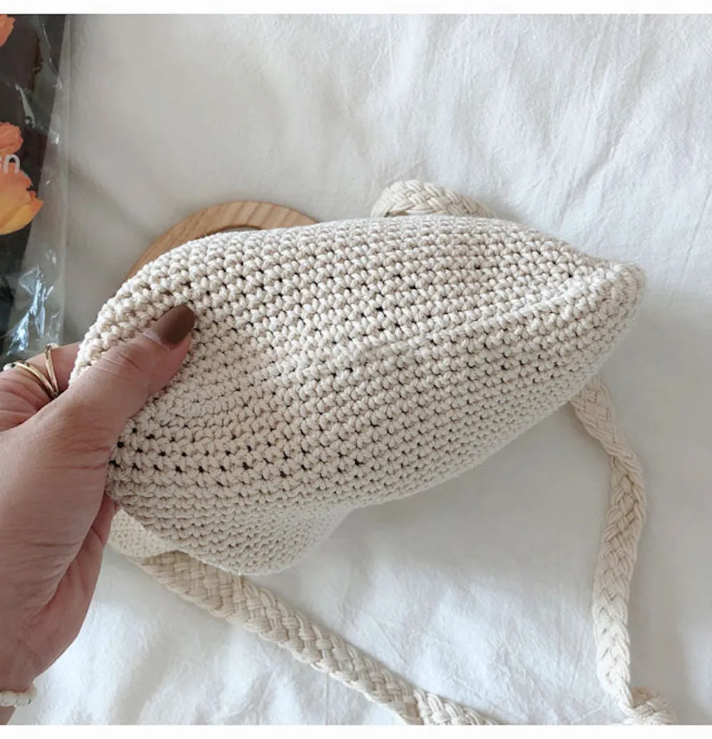 Elena Handbags Cotton Knitted Top Handle Bag