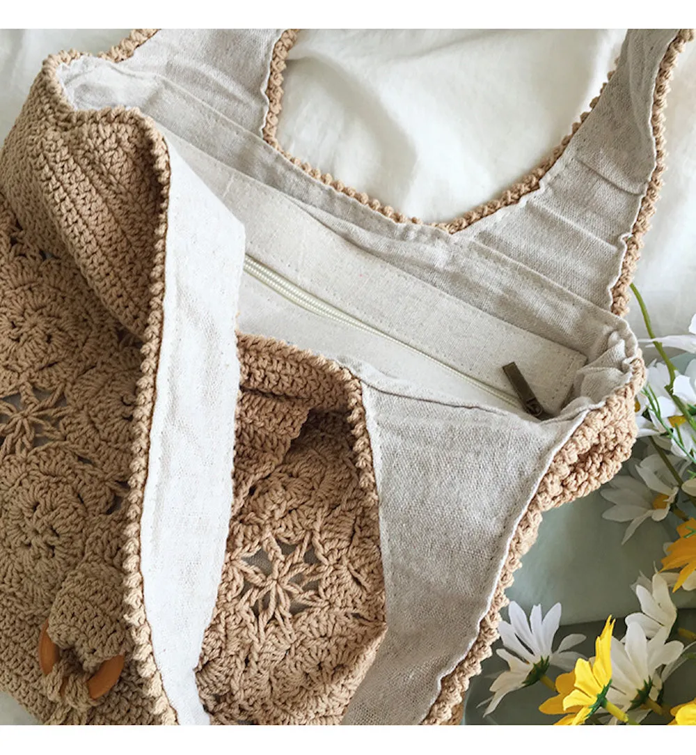 Elena Handbags Floral Cotton Knitted Shoulder Bag