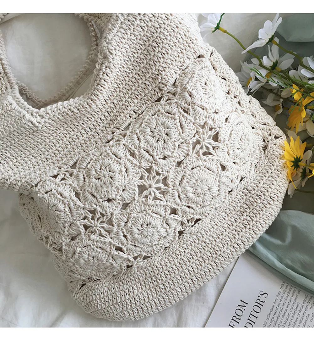 Elena Handbags Floral Cotton Knitted Shoulder Bag