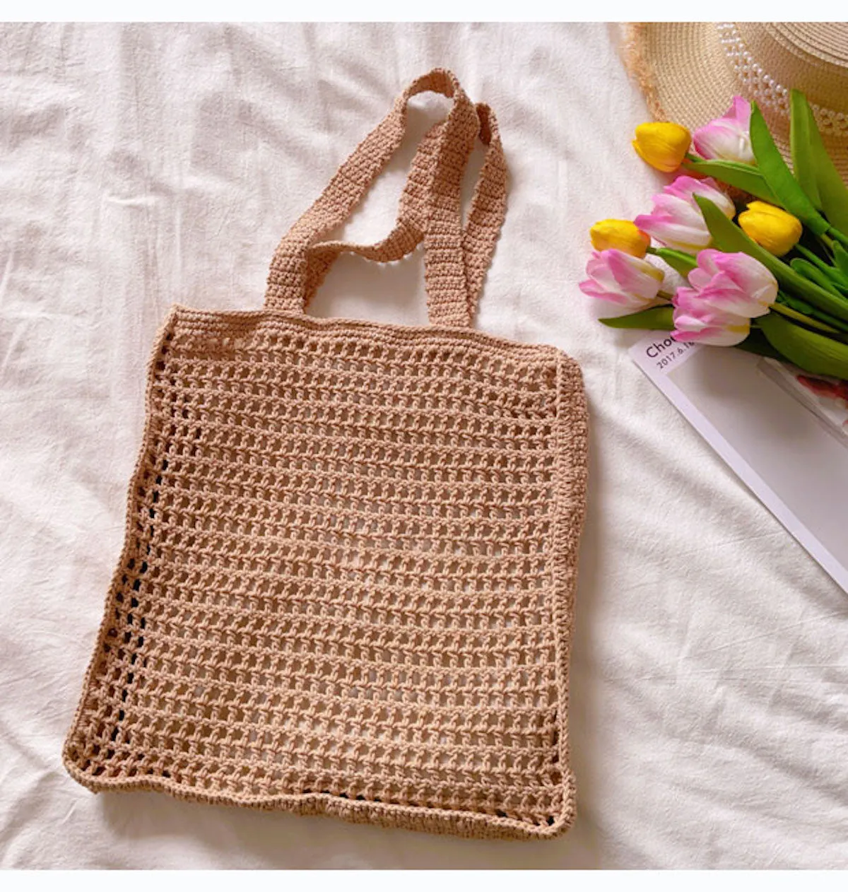 Elena Handbags Handmade Crochet Large Fishnet Tote