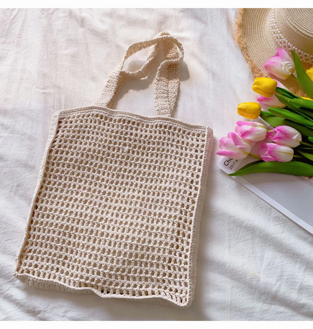 Elena Handbags Handmade Crochet Large Fishnet Tote