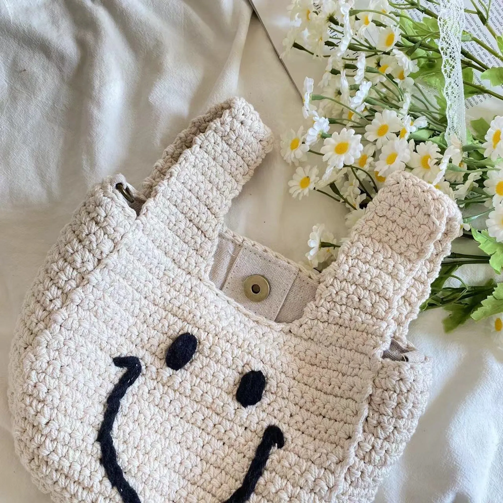 Elena Handbags Handmade Crochet Smiley Bag