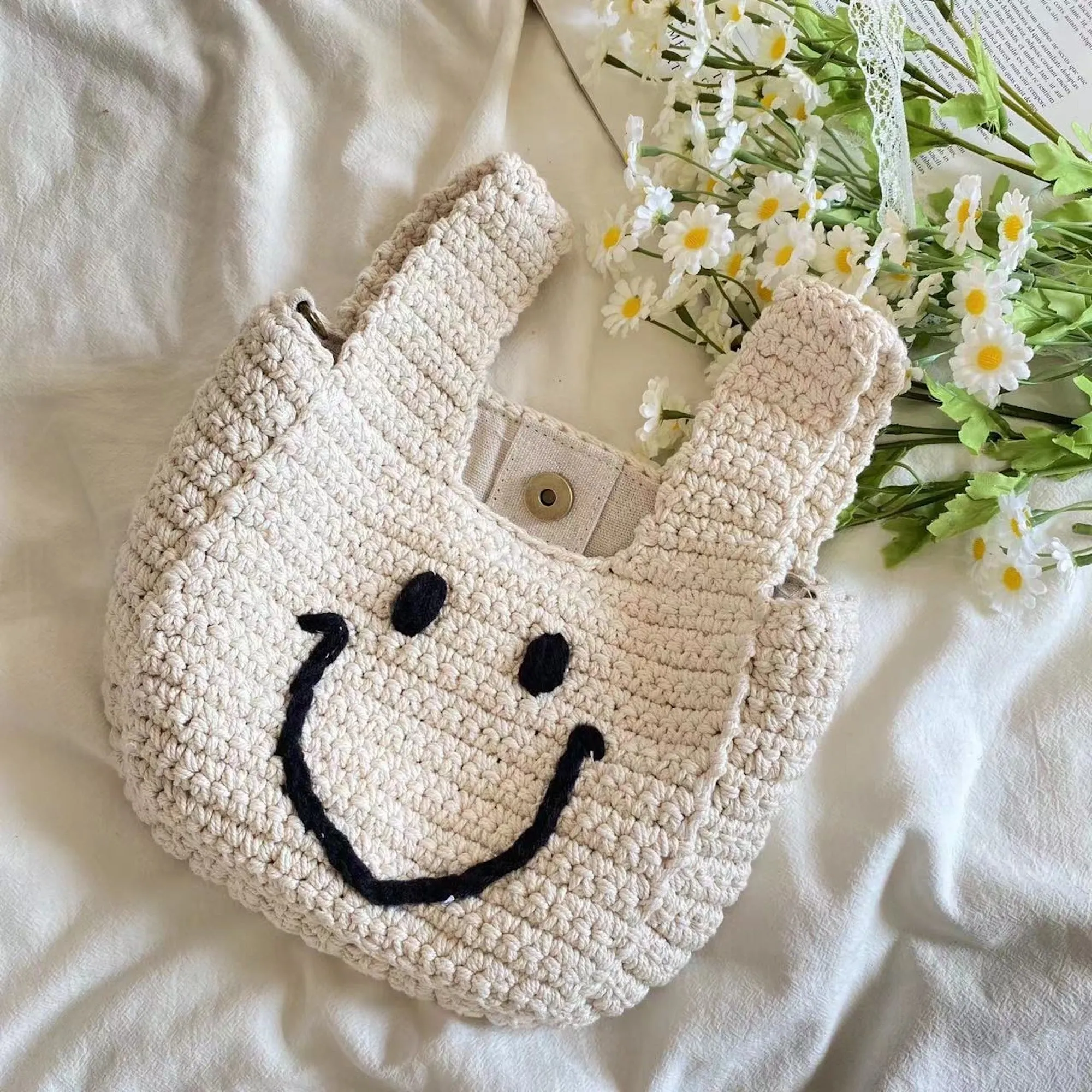 Elena Handbags Handmade Crochet Smiley Bag