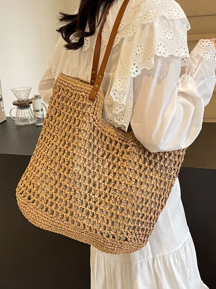 Elena Handbags Lightweight Straw Woven Square Tote Bag