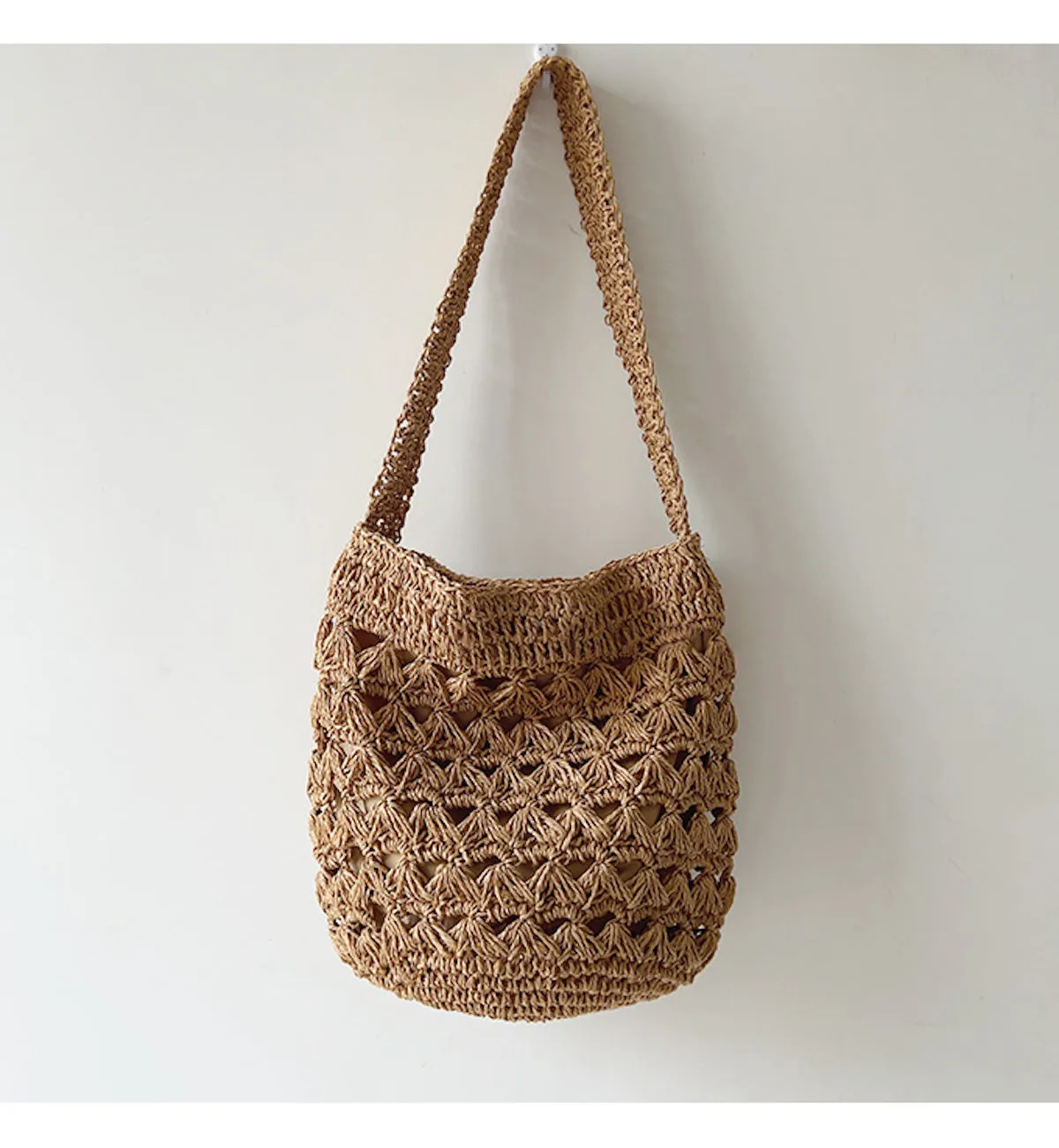 Elena Handbags Patterned Straw Shoulder Bucket Bag