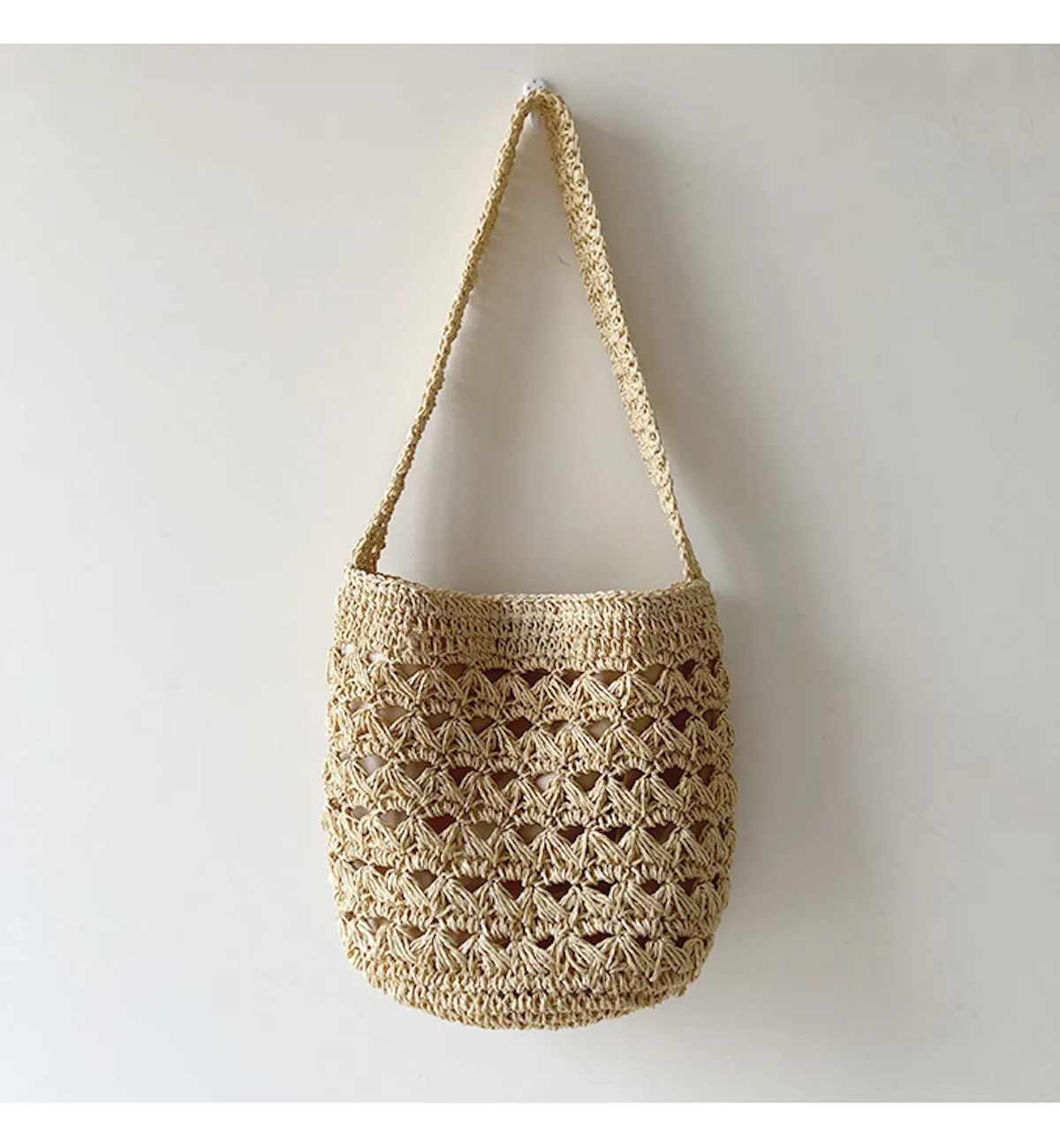 Elena Handbags Patterned Straw Shoulder Bucket Bag