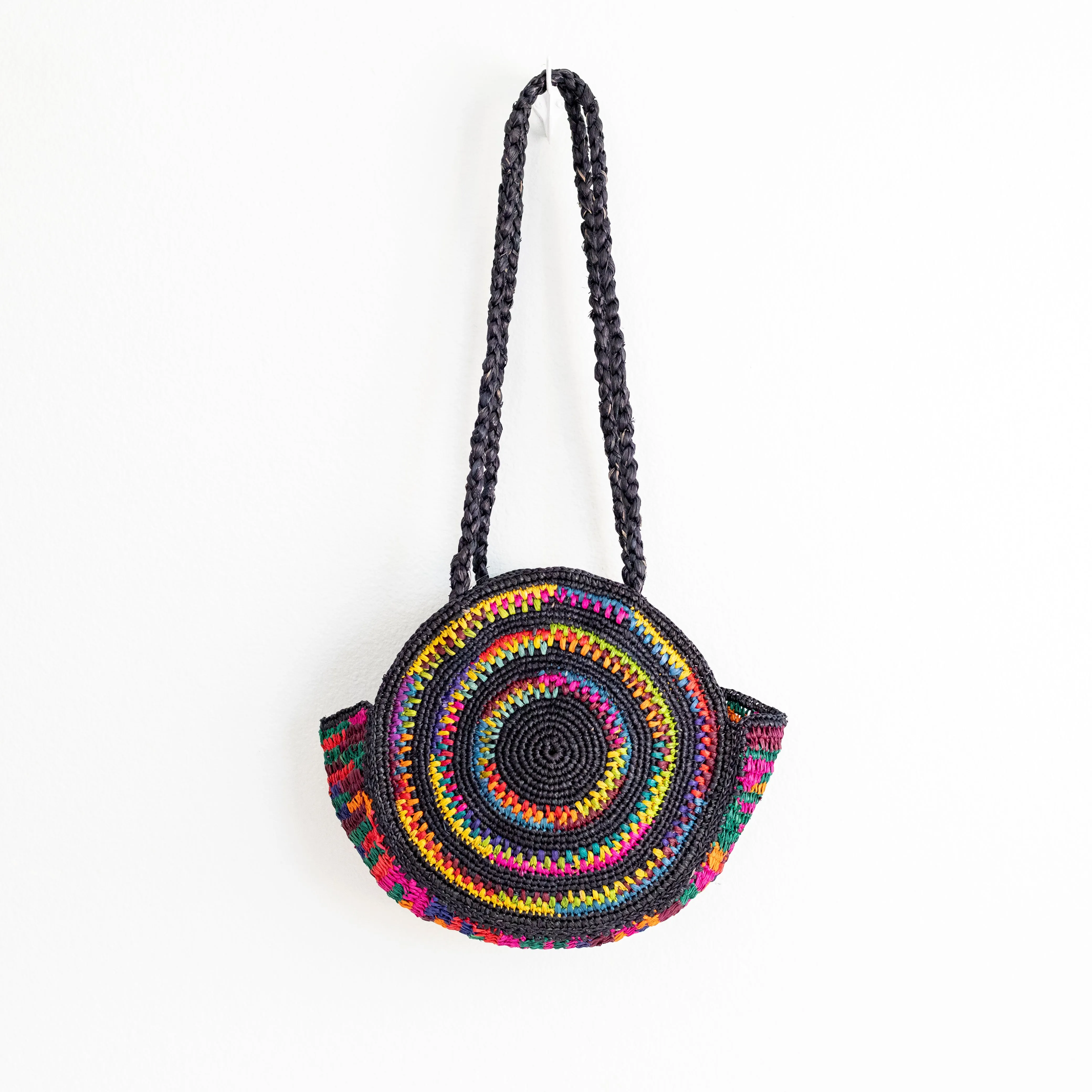 Elena Handbags Round Raffia Woven Shoulder Bag