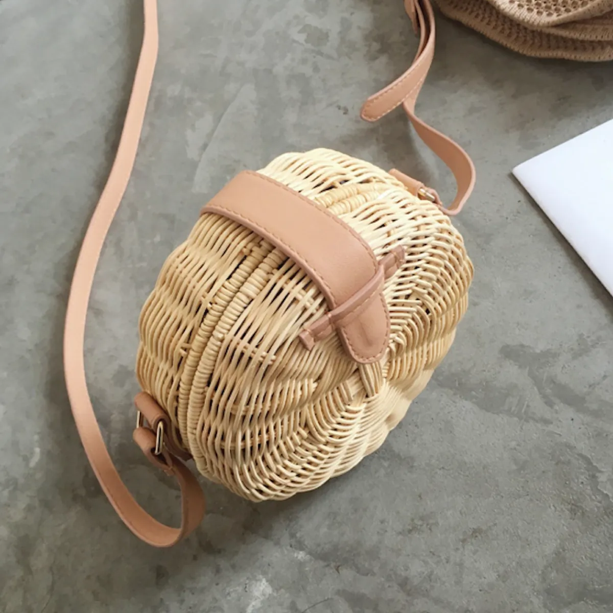 Elena Handbags Round Rattan Woven Shoulder Bag