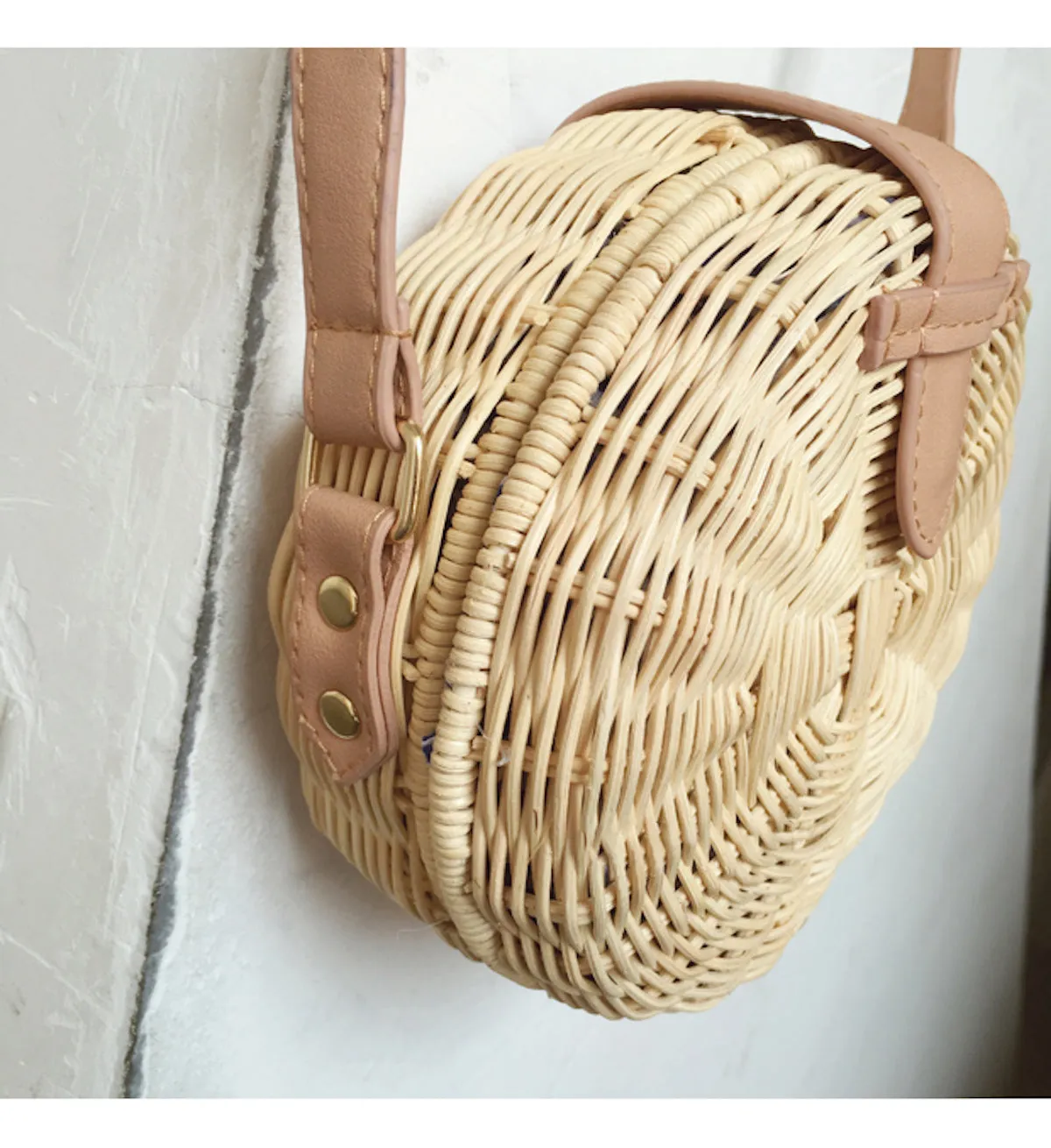 Elena Handbags Round Rattan Woven Shoulder Bag