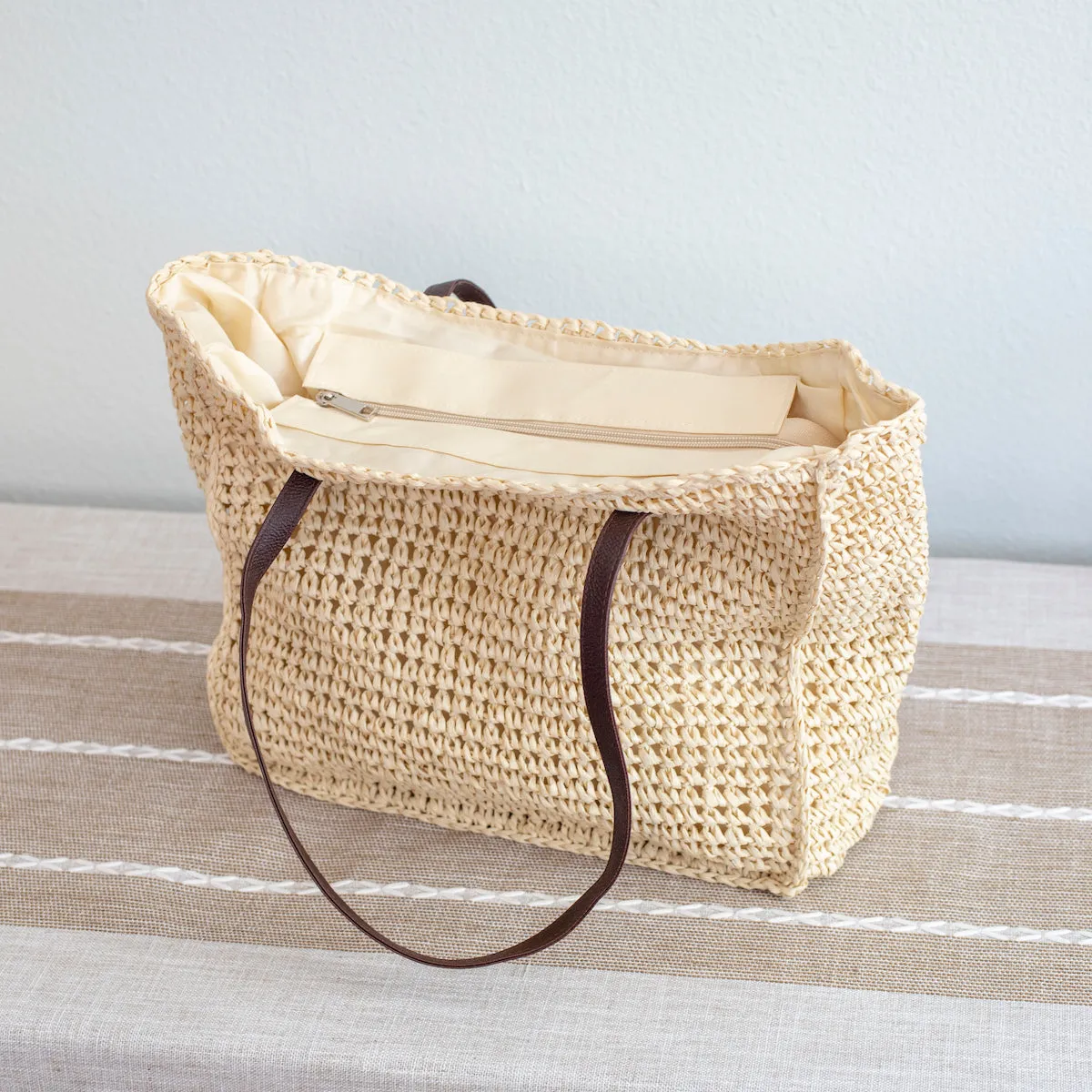 Elena Handbags Straw Woven Square Tote