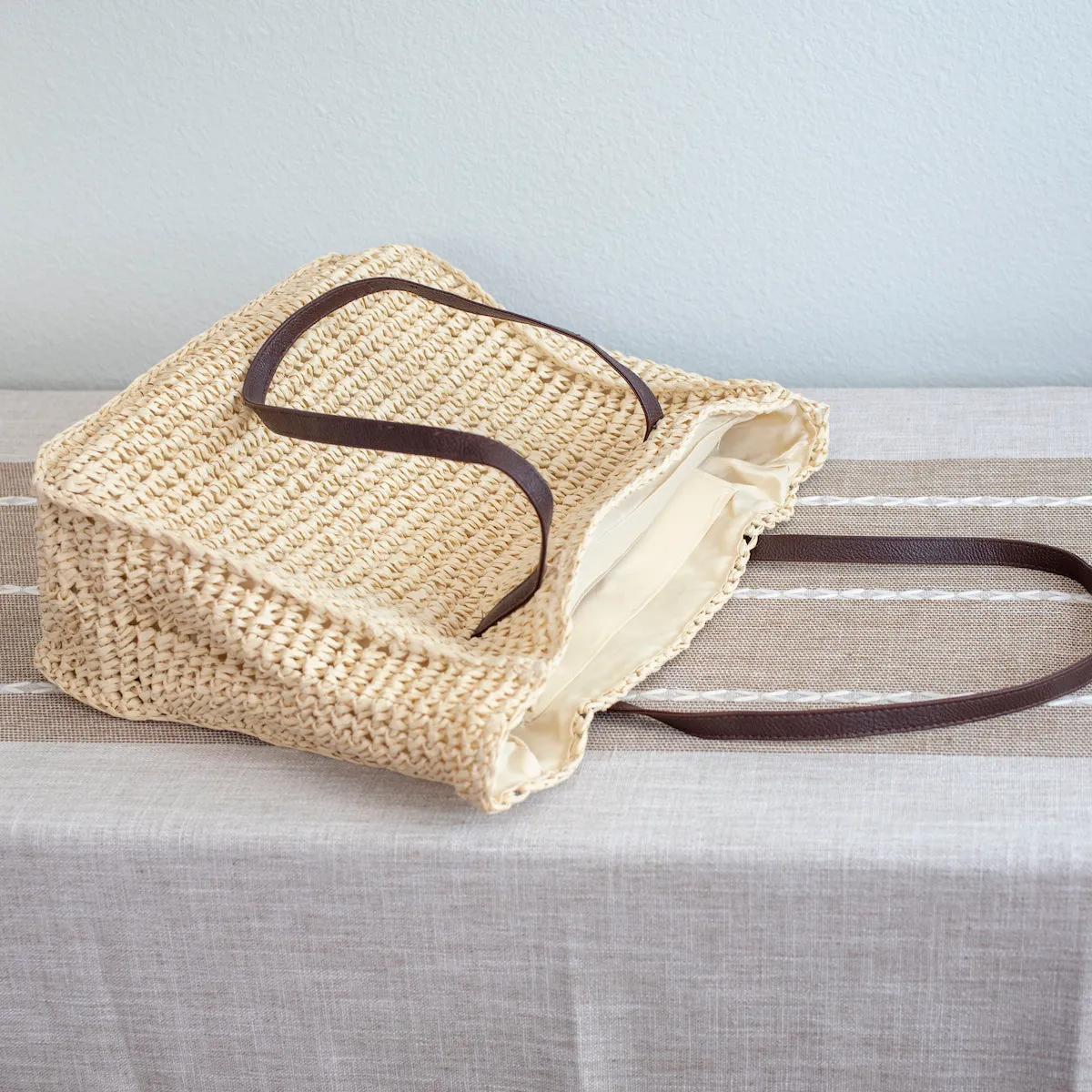 Elena Handbags Straw Woven Square Tote