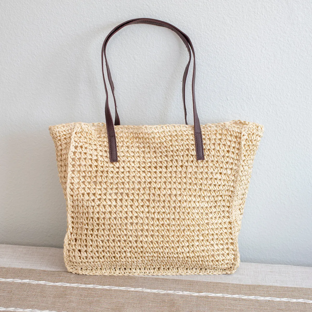 Elena Handbags Straw Woven Square Tote