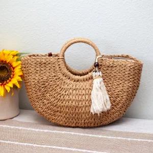 Elena Handbags Summer Beach Straw Basket with Tassle