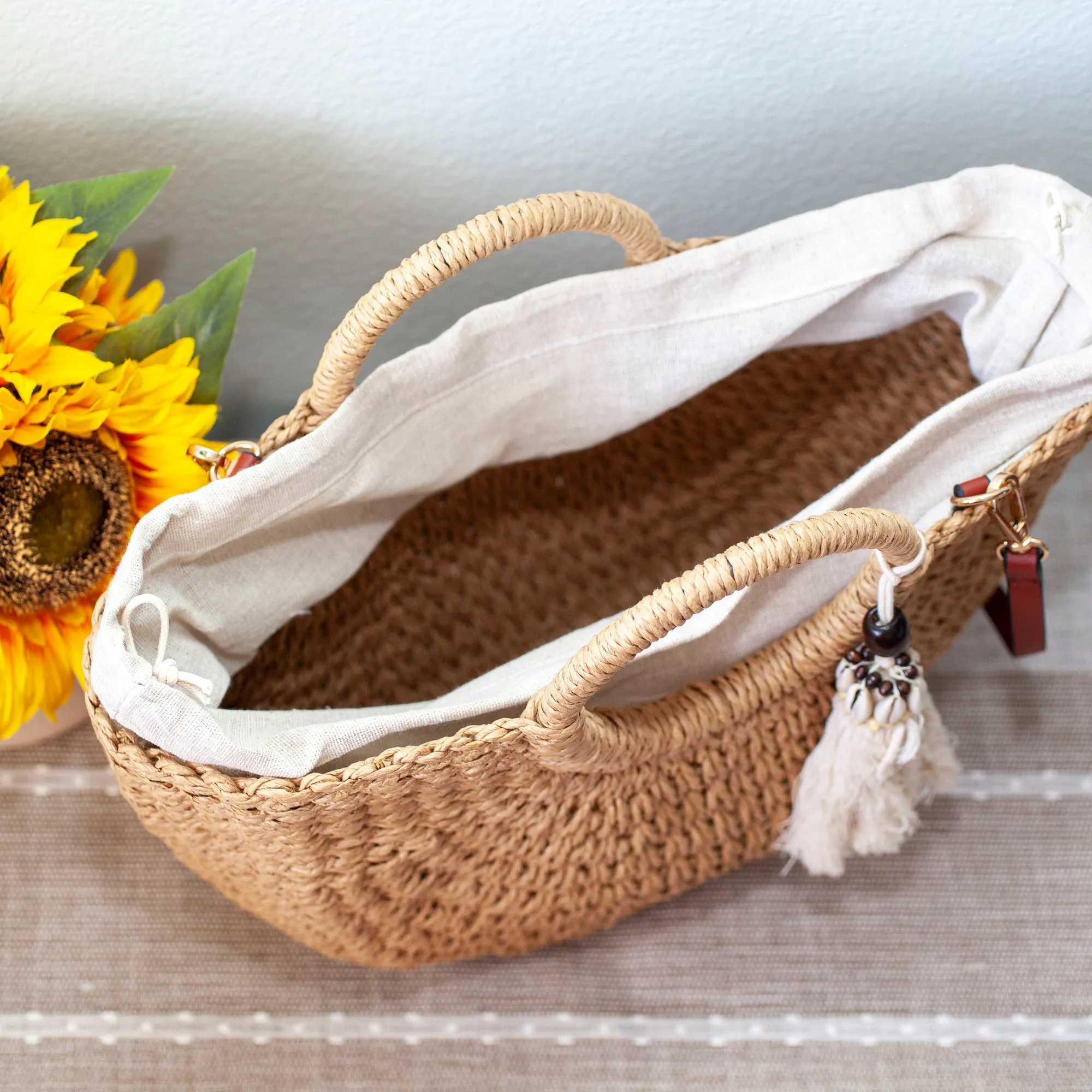 Elena Handbags Summer Beach Straw Basket with Tassle