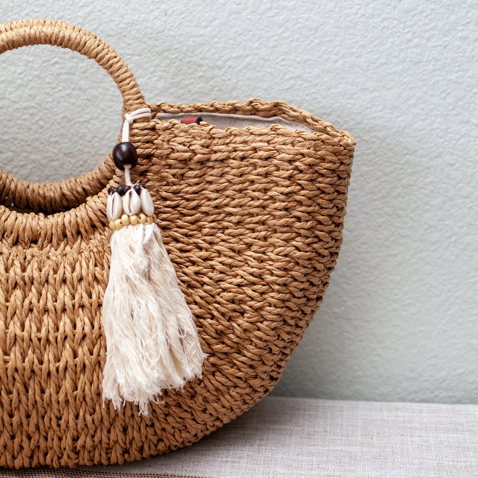 Elena Handbags Summer Beach Straw Basket with Tassle